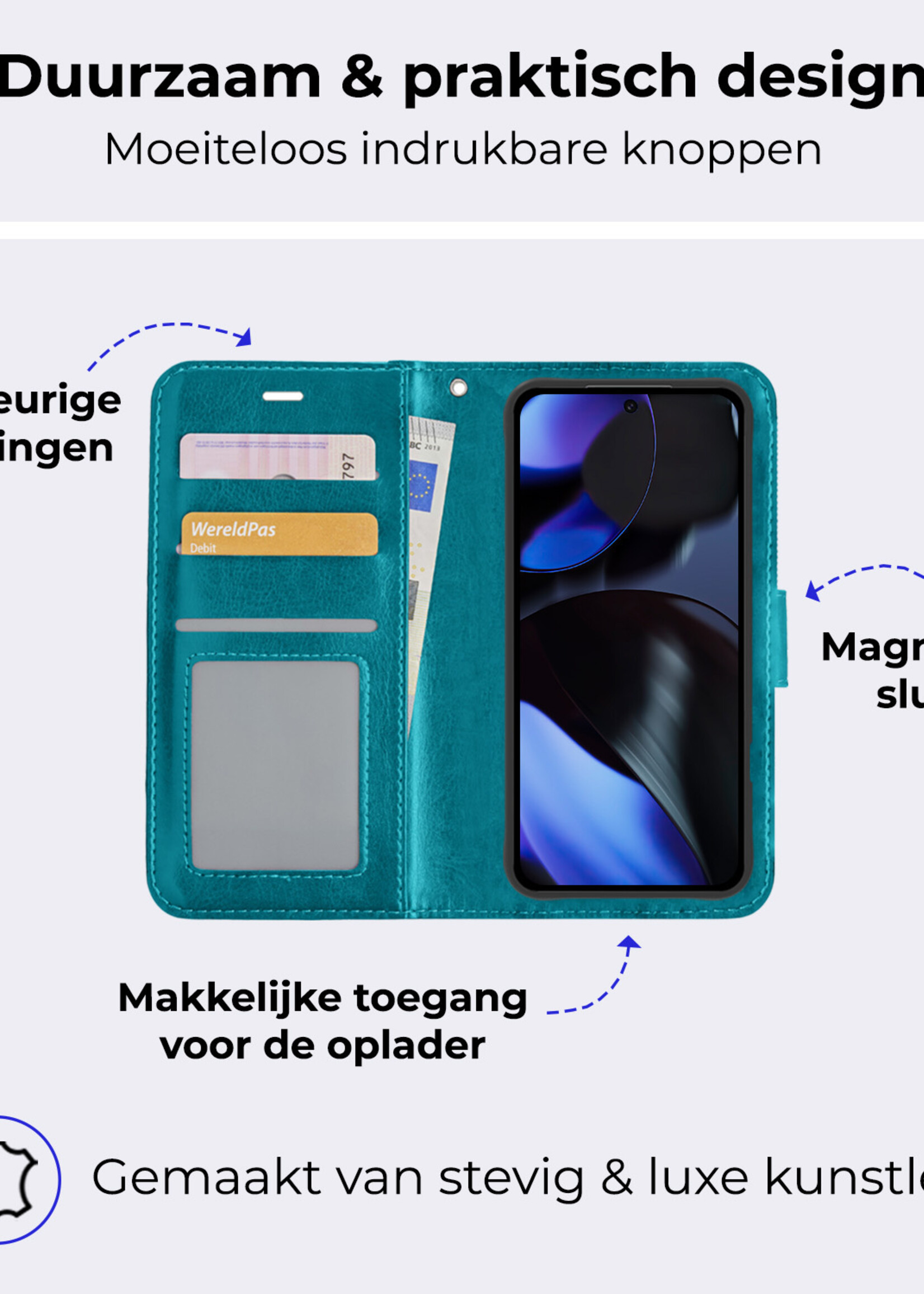 BTH Hoesje Geschikt voor Google Pixel 9 Pro XL Hoesje Book Case Hoes Portemonnee Cover Walletcase Met Screenprotector - Hoes Geschikt voor Google Pixel 9 Pro XL Hoes Bookcase Hoesje - Turquoise