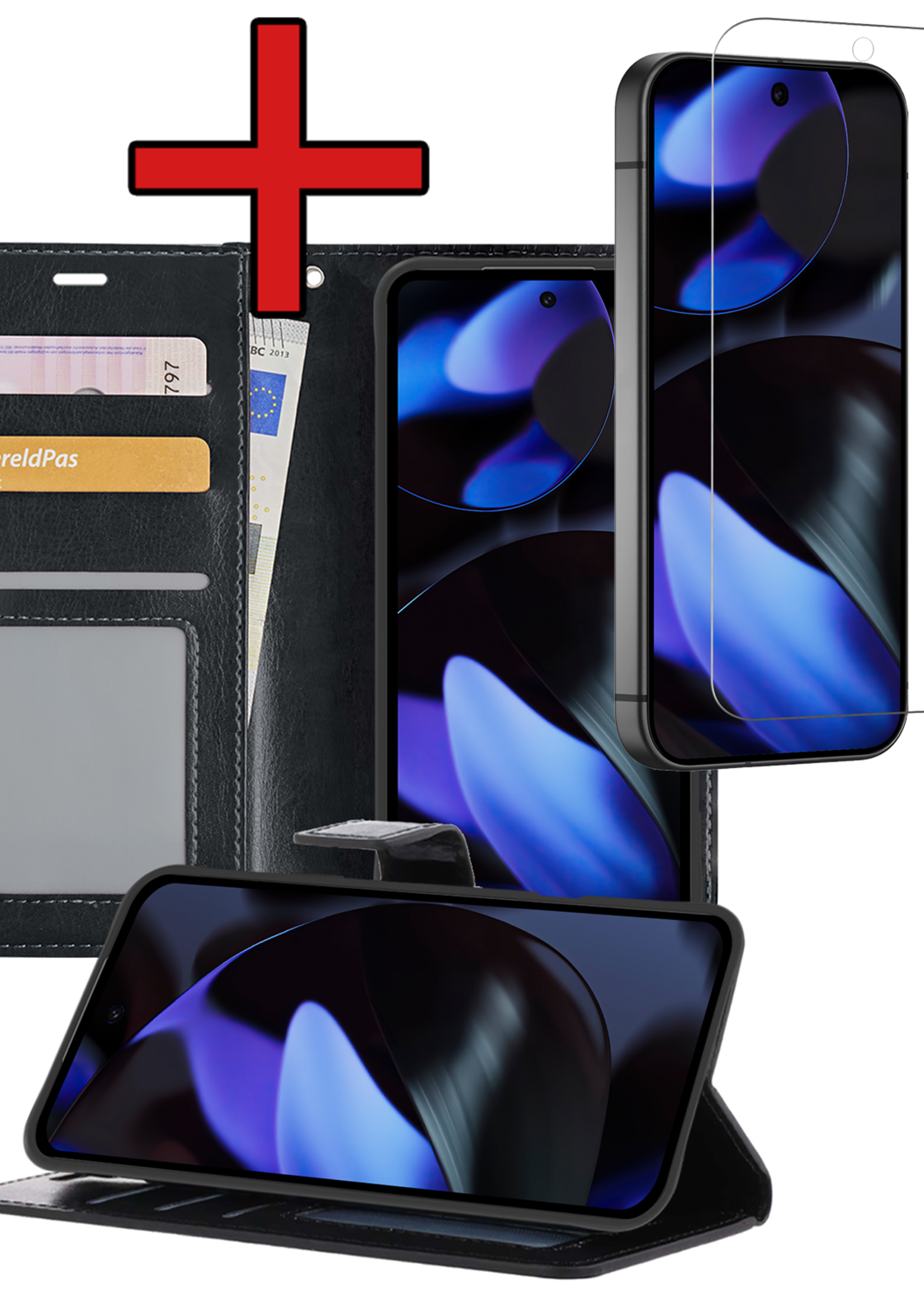 BTH Hoesje Geschikt voor Google Pixel 9 Pro XL Hoesje Book Case Hoes Portemonnee Cover Walletcase Met Screenprotector - Hoes Geschikt voor Google Pixel 9 Pro XL Hoes Bookcase Hoesje - Zwart