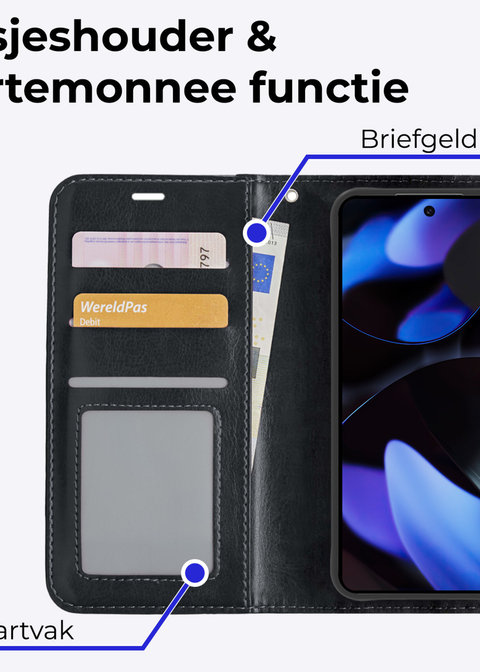 BTH Hoesje Geschikt voor Google Pixel 9 Pro XL Hoesje Book Case Hoes Portemonnee Cover Walletcase Met Screenprotector - Hoes Geschikt voor Google Pixel 9 Pro XL Hoes Bookcase Hoesje - Zwart