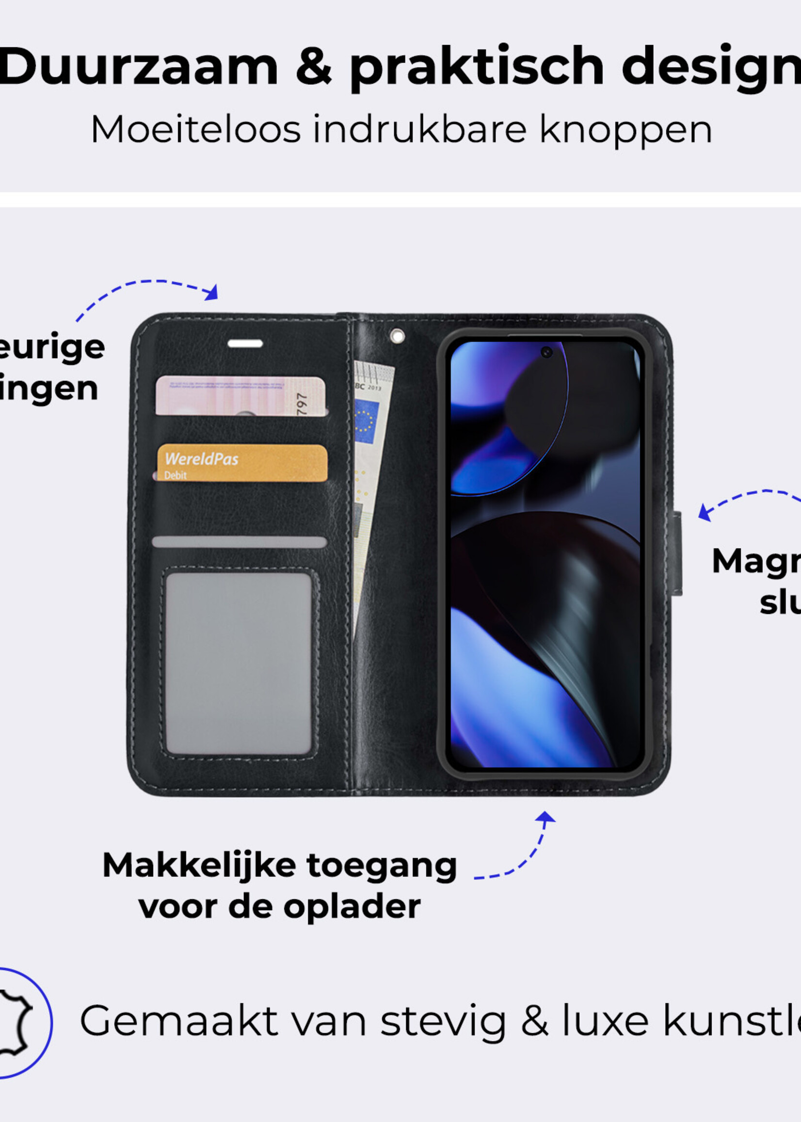 BTH Hoesje Geschikt voor Google Pixel 9 Pro XL Hoesje Book Case Hoes Portemonnee Cover Walletcase Met Screenprotector - Hoes Geschikt voor Google Pixel 9 Pro XL Hoes Bookcase Hoesje - Zwart
