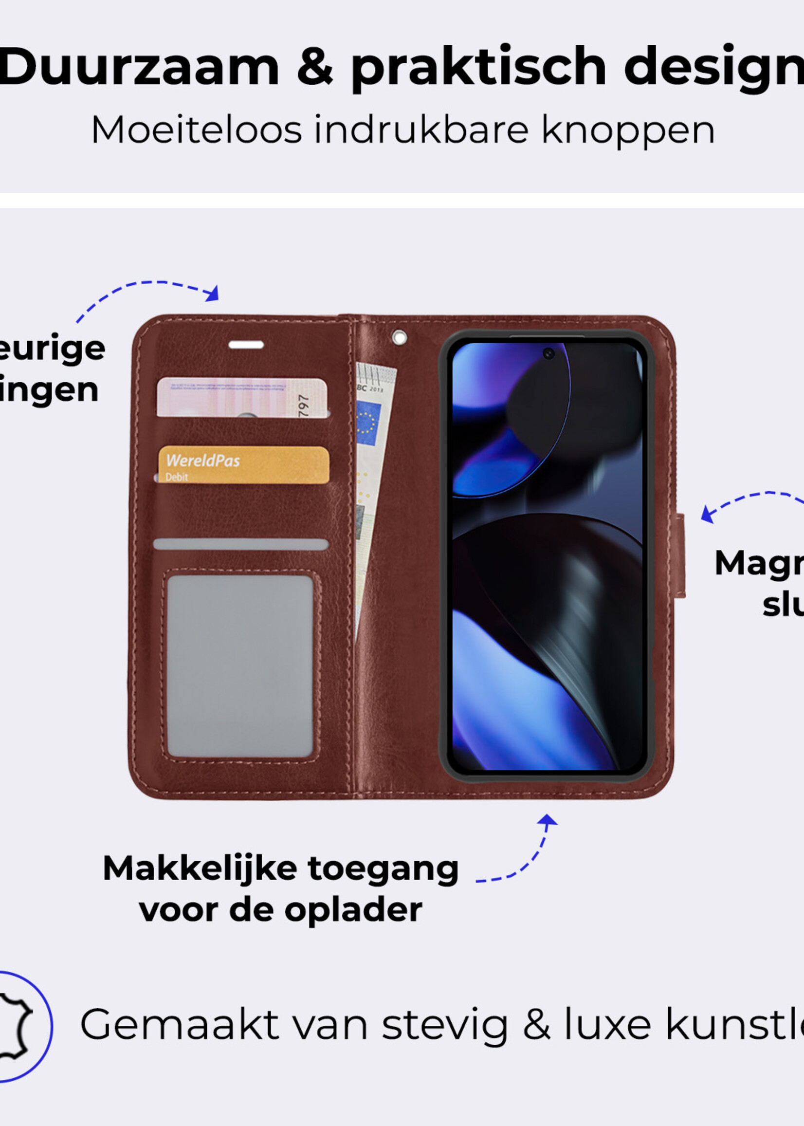 BTH Hoesje Geschikt voor Google Pixel 9 Pro XL Hoesje Book Case Hoes Portemonnee Cover Walletcase Met 2x Screenprotector - Hoes Geschikt voor Google Pixel 9 Pro XL Hoes Bookcase Hoesje - Bruin