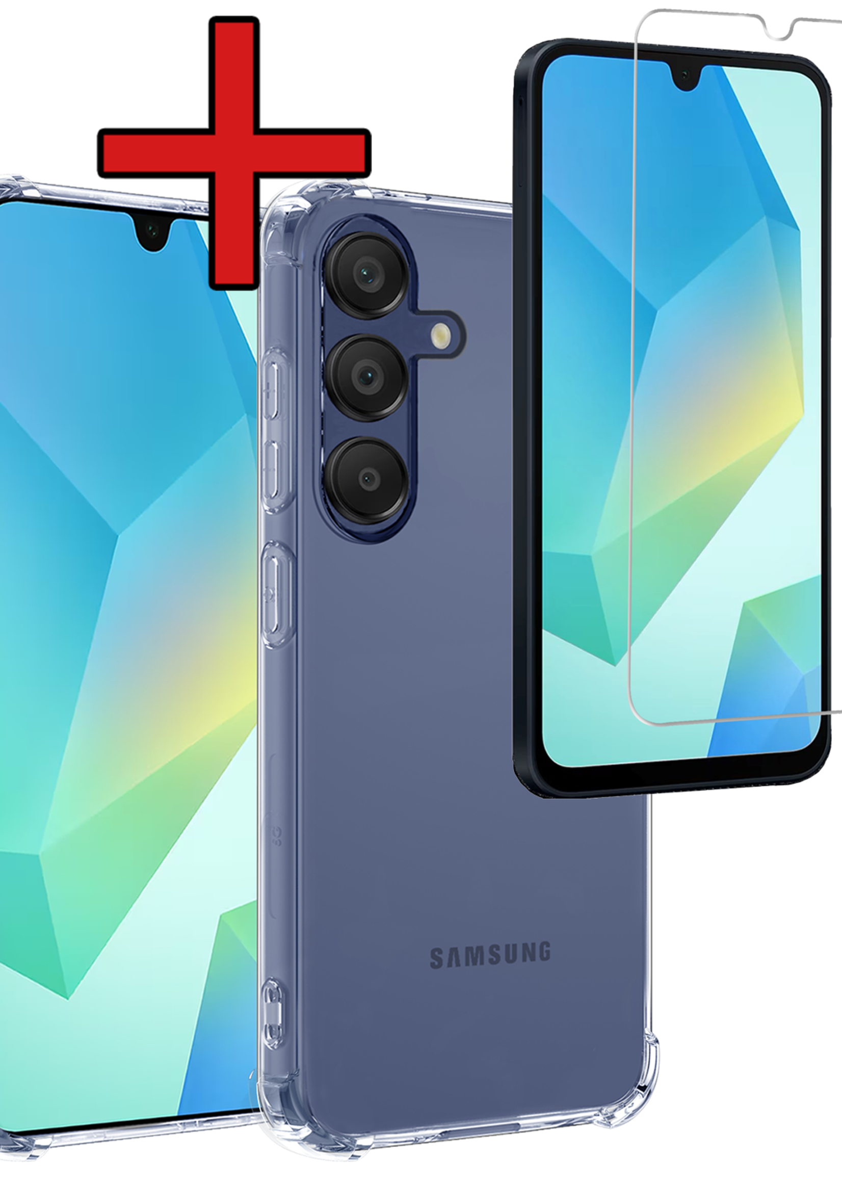 BTH Hoesje Geschikt voor Samsung A16 Hoesje Siliconen Shock Proof Case Hoes Met Screenprotector - Hoes Geschikt voor Samsung Galaxy A16 Hoes Cover Case Shockproof - Transparant