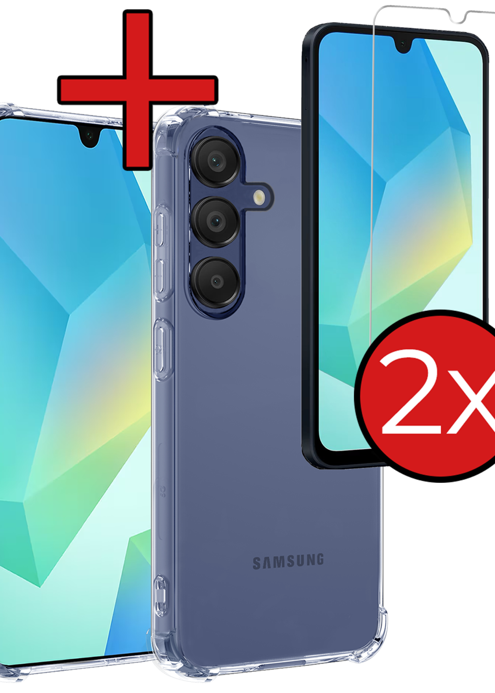 BTH Hoesje Geschikt voor Samsung A16 Hoesje Siliconen Shock Proof Case Hoes Met 2x Screenprotector - Hoes Geschikt voor Samsung Galaxy A16 Hoes Cover Case Shockproof - Transparant