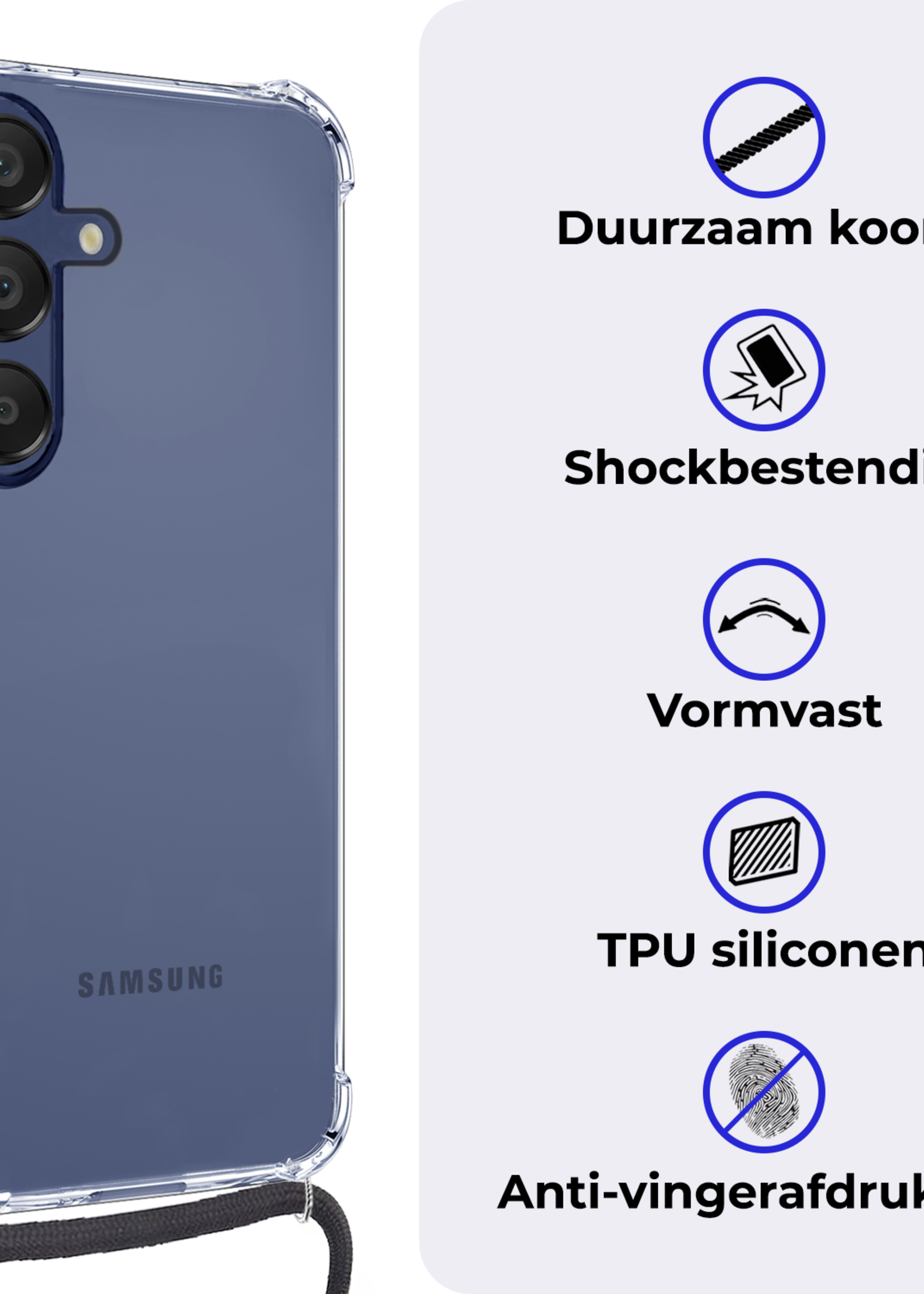 BTH Hoesje Geschikt voor Samsung A16 Hoesje Siliconen Shock Proof Hoesje Met Koord Case Met Telefoonkoord - Hoes Geschikt voor Samsung Galaxy A16 Hoesje Cover Shockproof Met Koord - Transparant