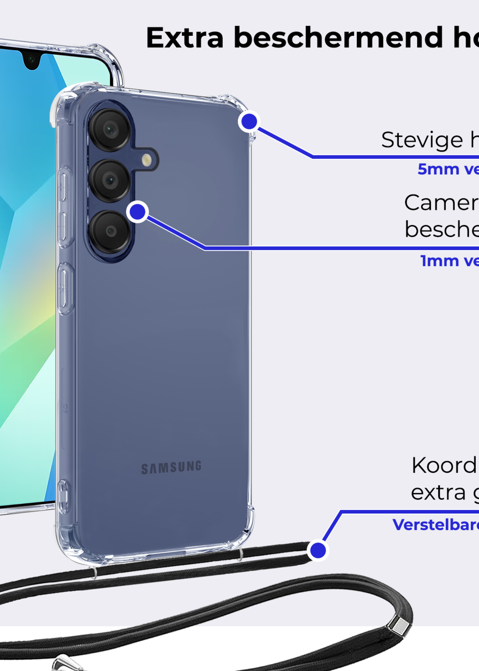 BTH Hoesje Geschikt voor Samsung A16 Hoesje Siliconen Shock Proof Hoesje Met Koord Case Met Telefoonkoord - Hoes Geschikt voor Samsung Galaxy A16 Hoesje Cover Shockproof Met Koord - Transparant