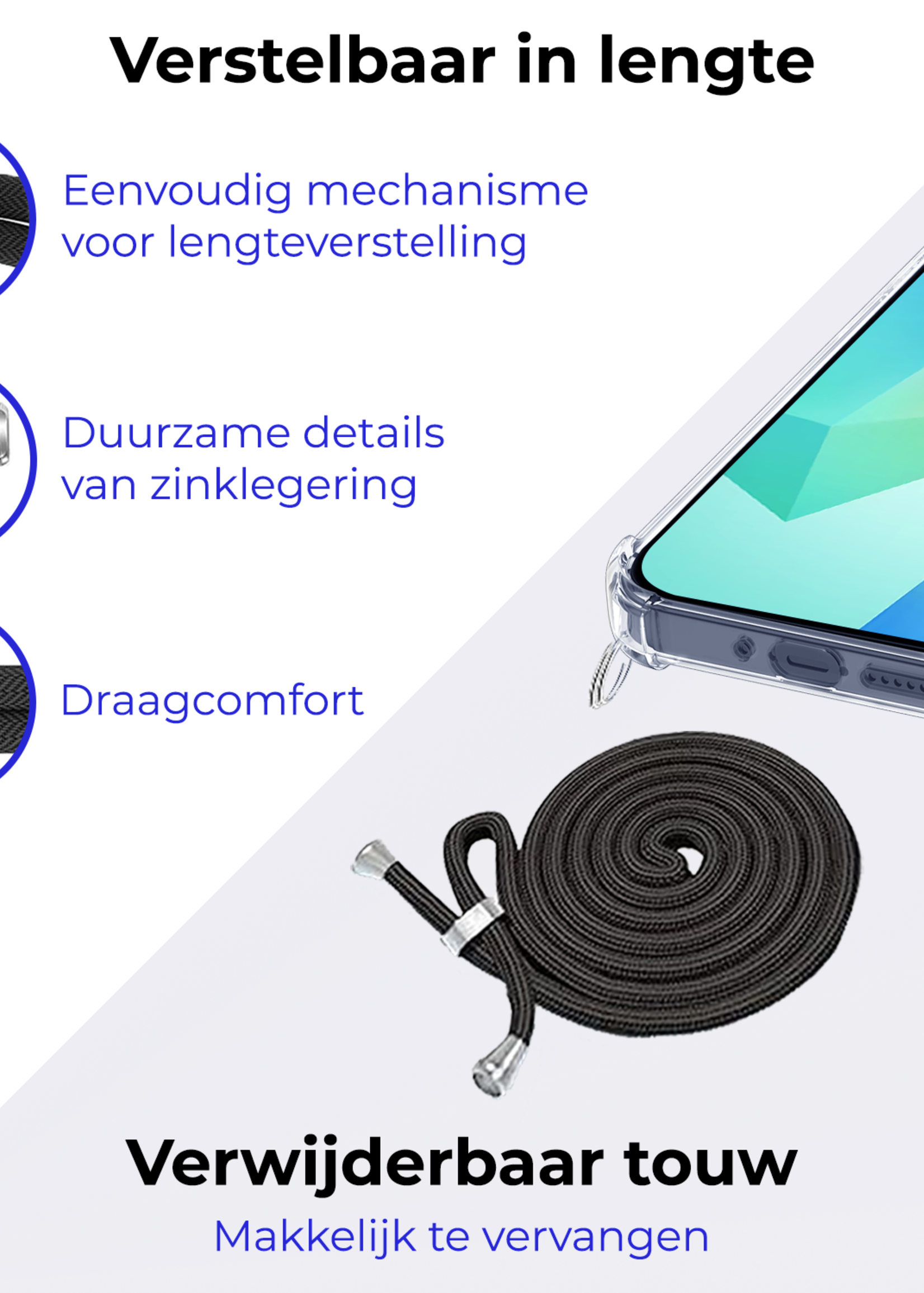 BTH Hoesje Geschikt voor Samsung A16 Hoesje Siliconen Shock Proof Hoesje Met Koord Case Met Telefoonkoord - Hoes Geschikt voor Samsung Galaxy A16 Hoesje Cover Shockproof Met Koord - Transparant