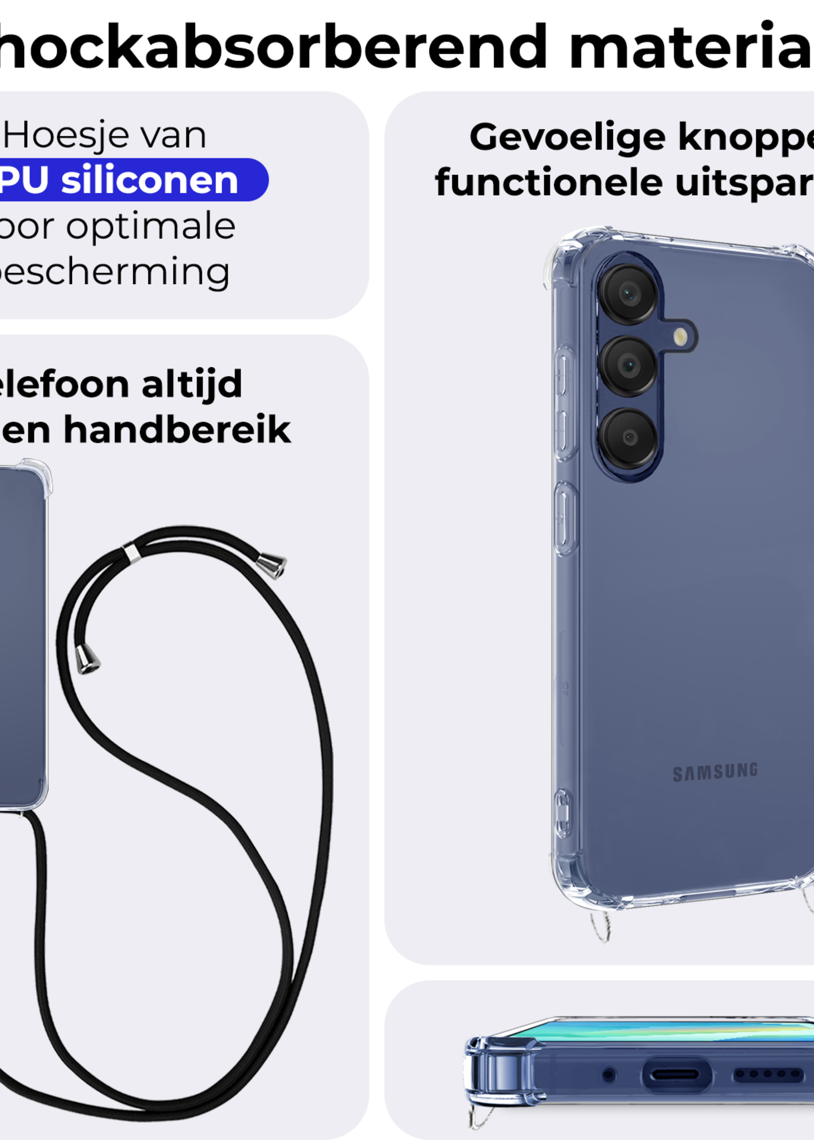 BTH Hoesje Geschikt voor Samsung A16 Hoesje Siliconen Shock Proof Hoesje Met Koord Case Met Telefoonkoord - Hoes Geschikt voor Samsung Galaxy A16 Hoesje Cover Shockproof Met Koord - Transparant