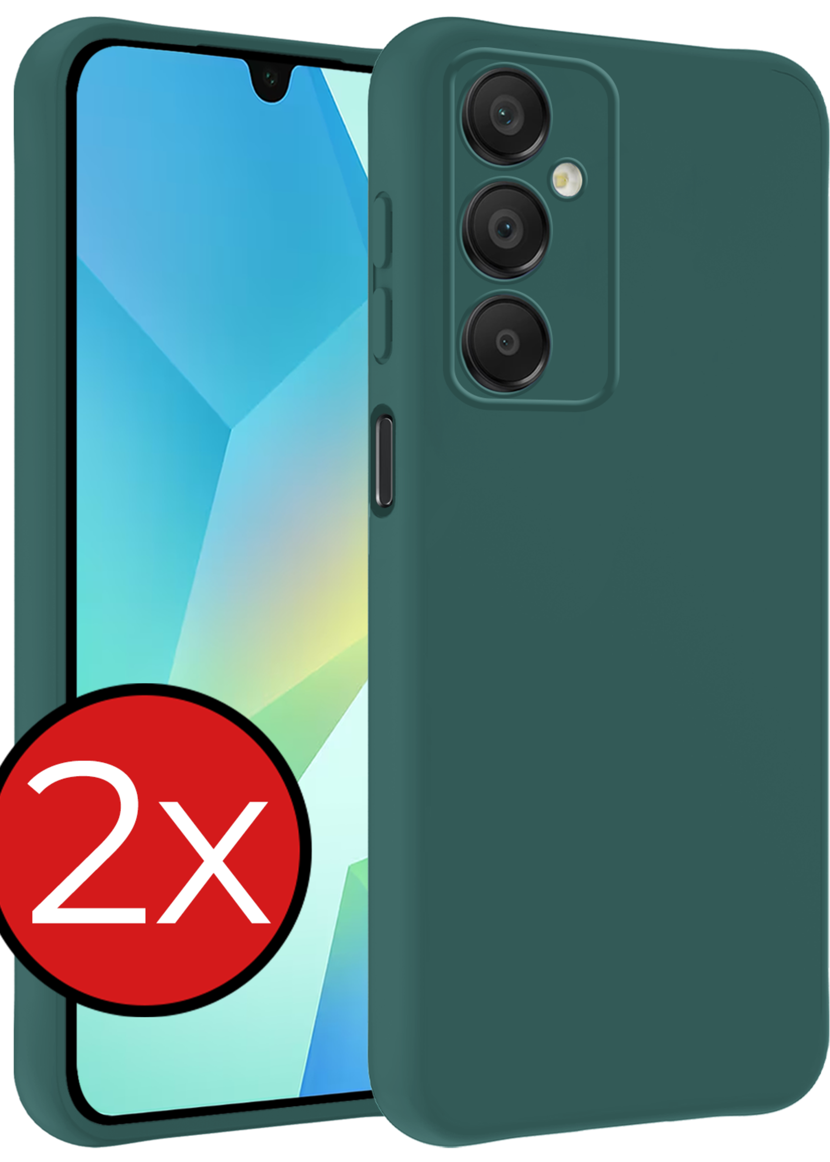 BTH Hoesje Geschikt voor Samsung A16 Hoesje Siliconen Case Hoes - Hoes Geschikt voor Samsung Galaxy A16 Hoes Cover Case - Donkergroen - 2 PACK