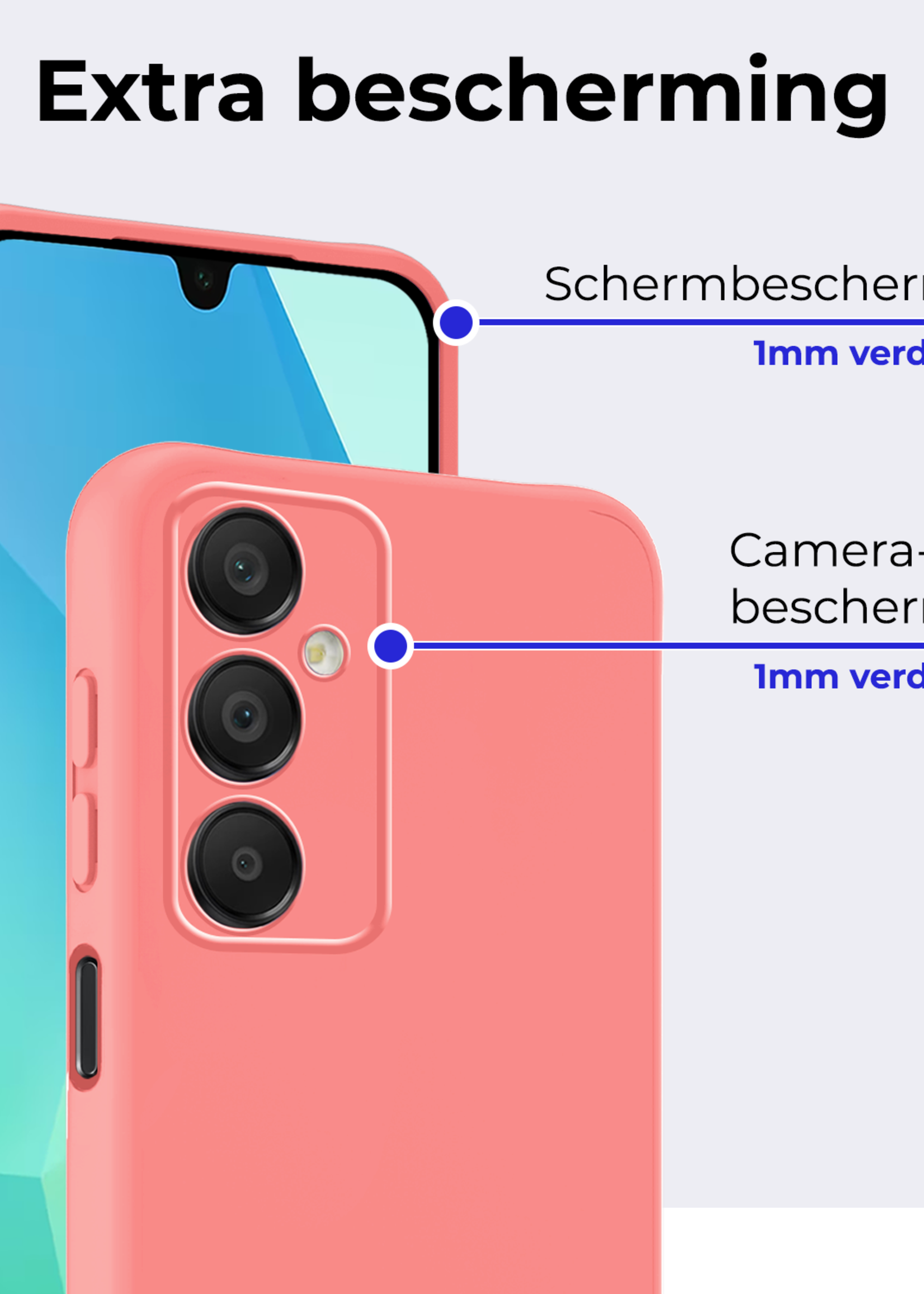BTH Hoesje Geschikt voor Samsung A16 Hoesje Siliconen Case Hoes - Hoes Geschikt voor Samsung Galaxy A16 Hoes Cover Case - Lichtroze - 2 PACK