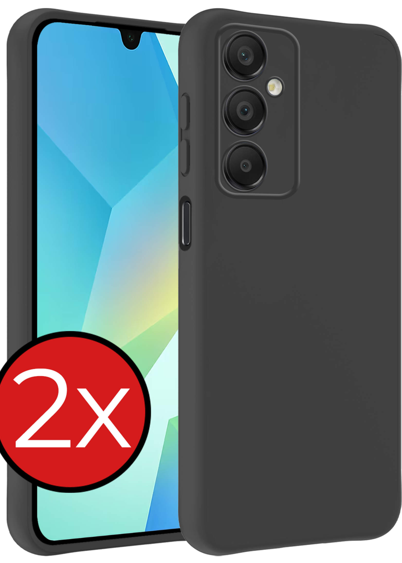 BTH Hoesje Geschikt voor Samsung A16 Hoesje Siliconen Case Hoes - Hoes Geschikt voor Samsung Galaxy A16 Hoes Cover Case - Zwart - 2 PACK