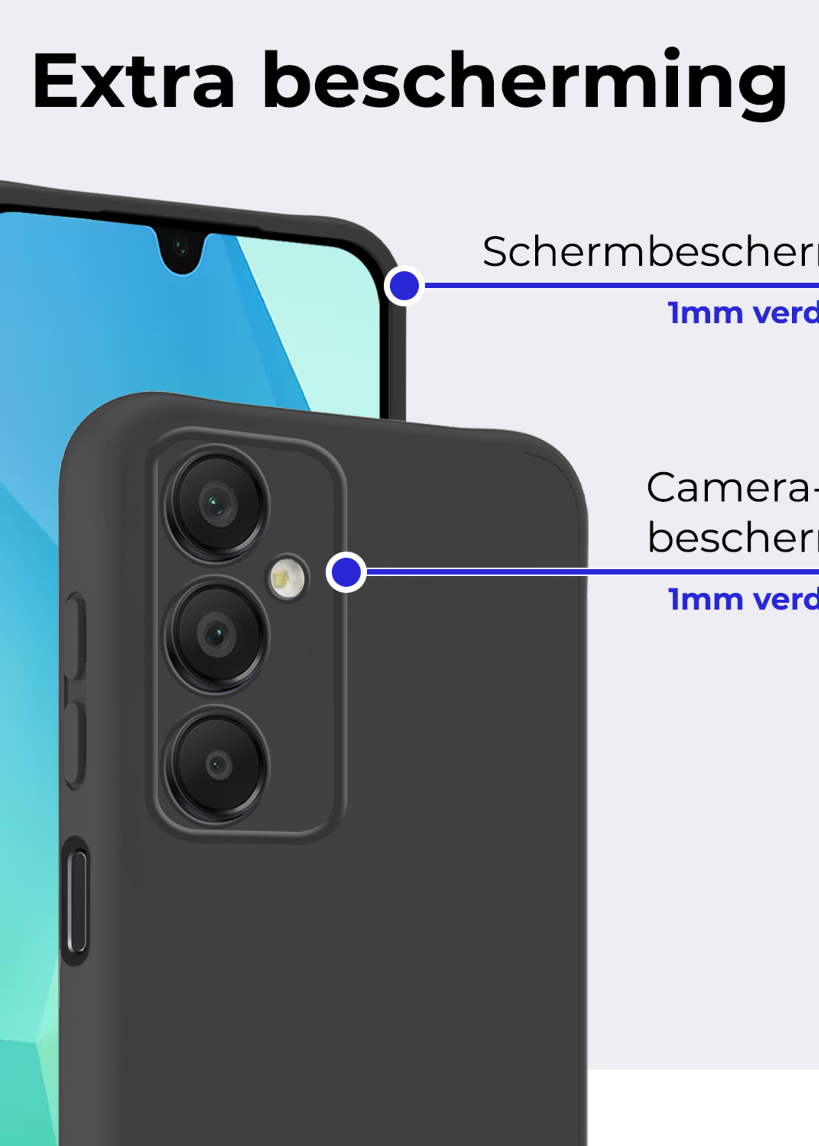 BTH Hoesje Geschikt voor Samsung A16 Hoesje Siliconen Case Hoes - Hoes Geschikt voor Samsung Galaxy A16 Hoes Cover Case - Zwart - 2 PACK