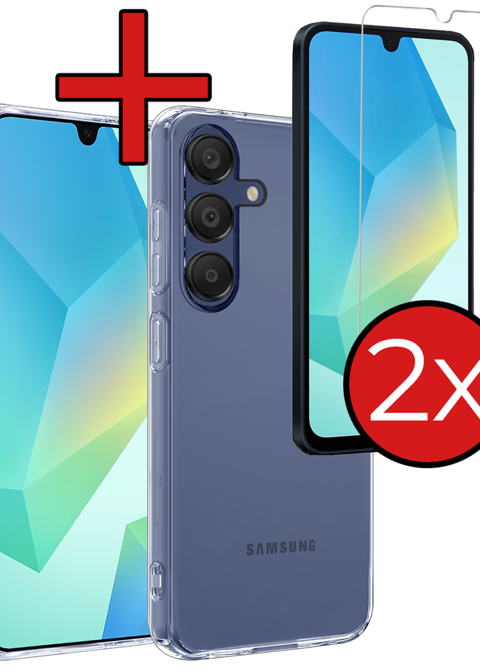 BTH Hoesje Geschikt voor Samsung A16 Hoesje Siliconen Case Hoes Met 2x Screenprotector - Hoes Geschikt voor Samsung Galaxy A16 Hoes Cover Case - Transparant