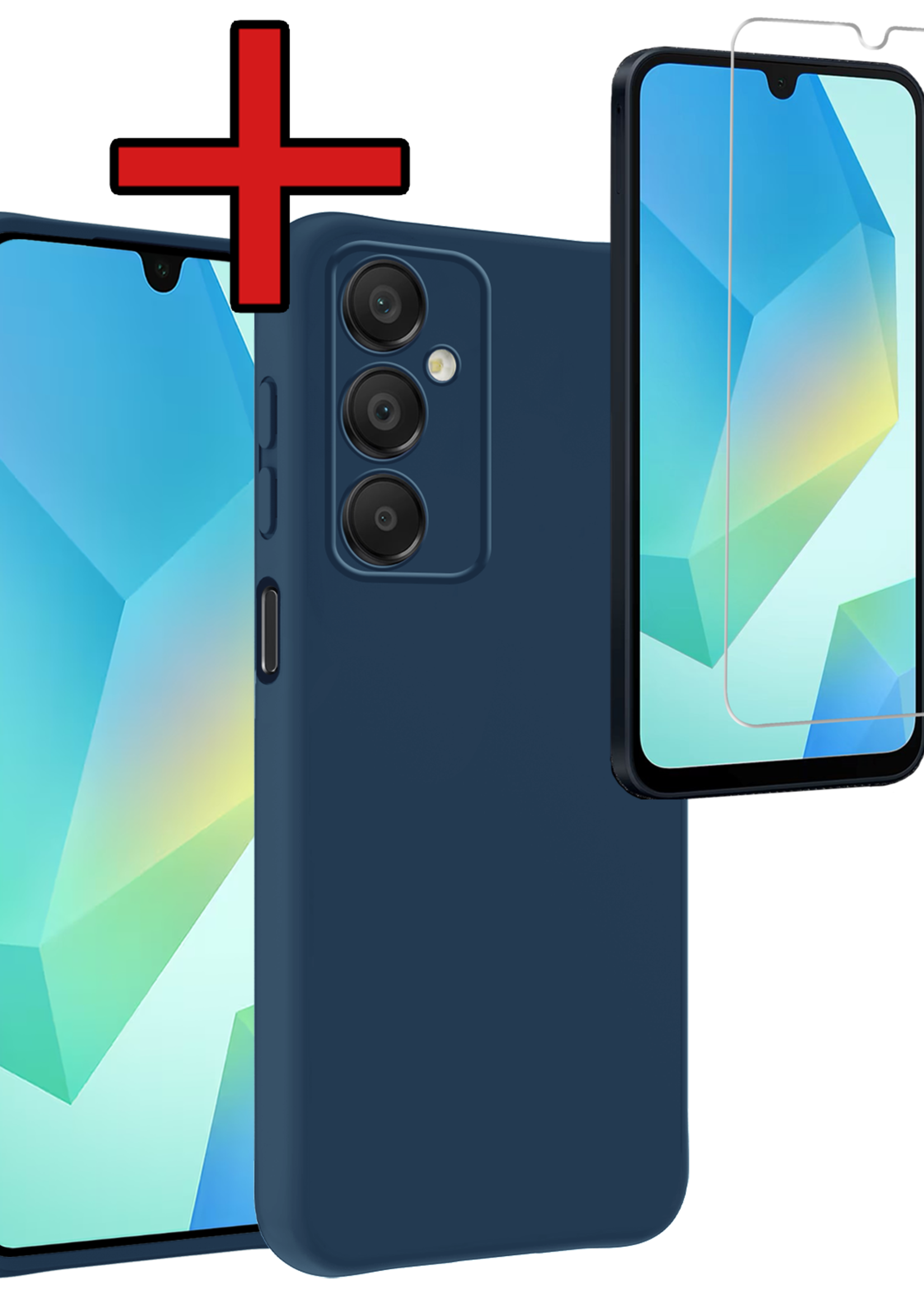 BTH Hoesje Geschikt voor Samsung A16 Hoesje Siliconen Case Hoes Met Screenprotector - Hoes Geschikt voor Samsung Galaxy A16 Hoes Cover Case - Donkerblauw