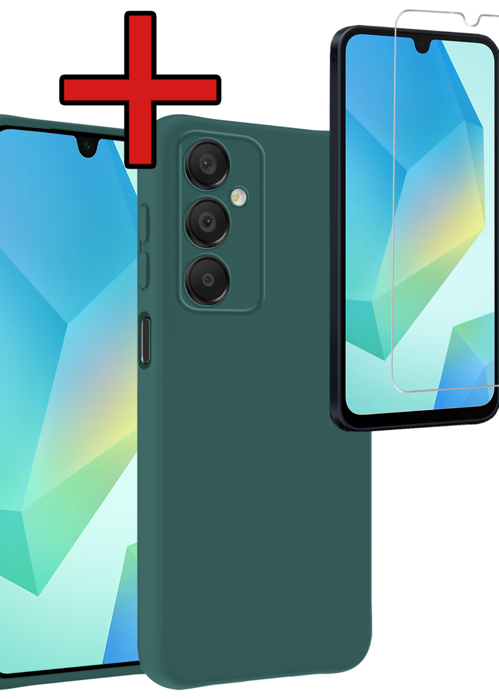 BTH Hoesje Geschikt voor Samsung A16 Hoesje Siliconen Case Hoes Met Screenprotector - Hoes Geschikt voor Samsung Galaxy A16 Hoes Cover Case - Donkergroen