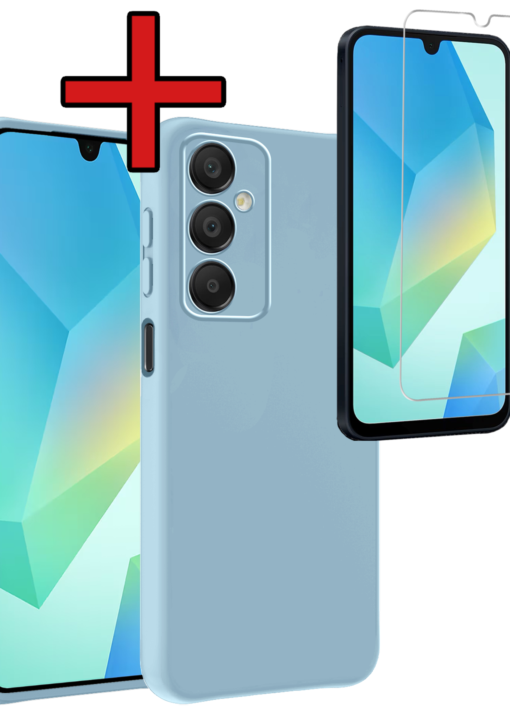 BTH Hoesje Geschikt voor Samsung A16 Hoesje Siliconen Case Hoes Met Screenprotector - Hoes Geschikt voor Samsung Galaxy A16 Hoes Cover Case - Lichtblauw