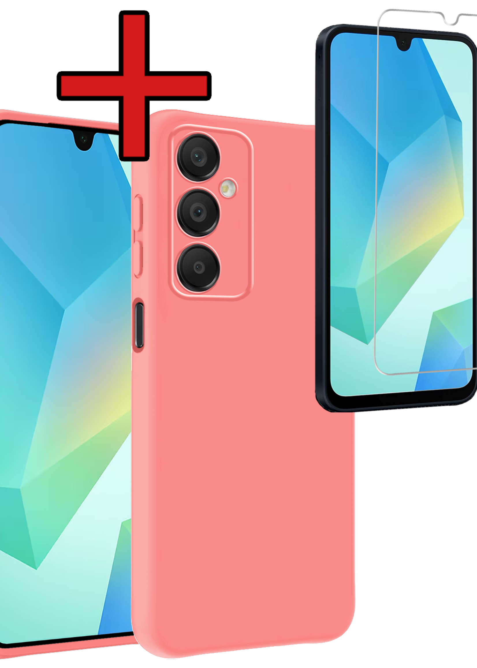 BTH Hoesje Geschikt voor Samsung A16 Hoesje Siliconen Case Hoes Met Screenprotector - Hoes Geschikt voor Samsung Galaxy A16 Hoes Cover Case - Lichtroze
