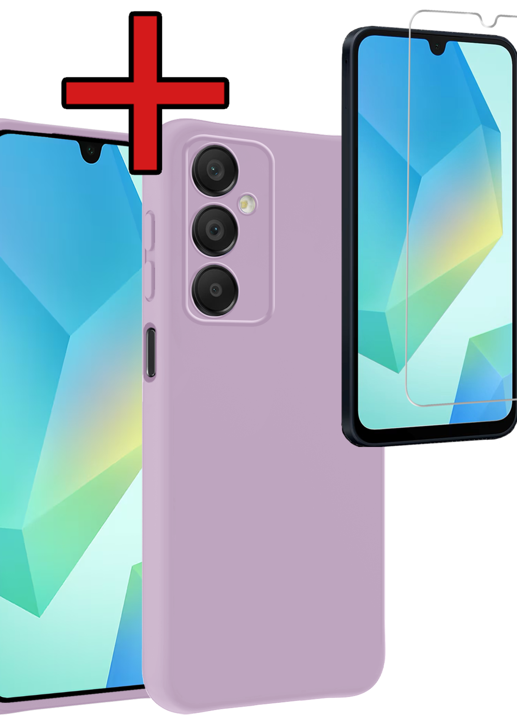 BTH Hoesje Geschikt voor Samsung A16 Hoesje Siliconen Case Hoes Met Screenprotector - Hoes Geschikt voor Samsung Galaxy A16 Hoes Cover Case - Lila