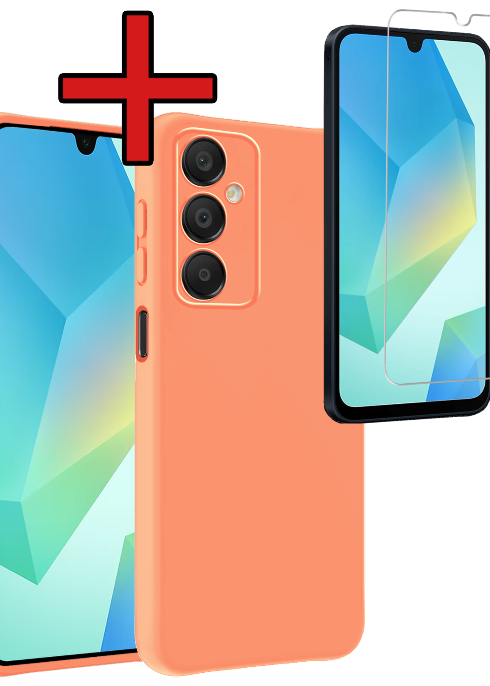 BTH Hoesje Geschikt voor Samsung A16 Hoesje Siliconen Case Hoes Met Screenprotector - Hoes Geschikt voor Samsung Galaxy A16 Hoes Cover Case - Perzik