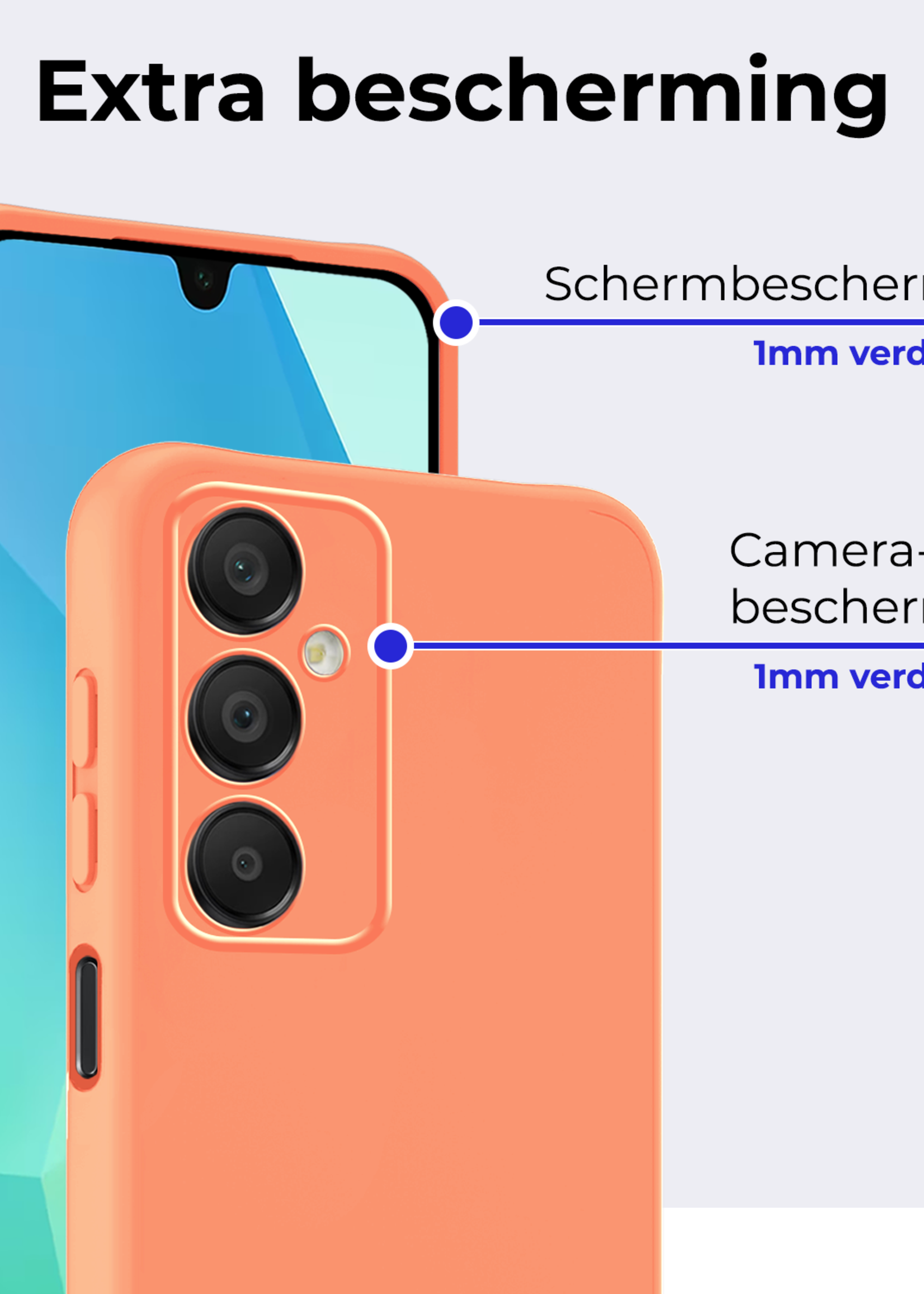 BTH Hoesje Geschikt voor Samsung A16 Hoesje Siliconen Case Hoes Met Screenprotector - Hoes Geschikt voor Samsung Galaxy A16 Hoes Cover Case - Perzik