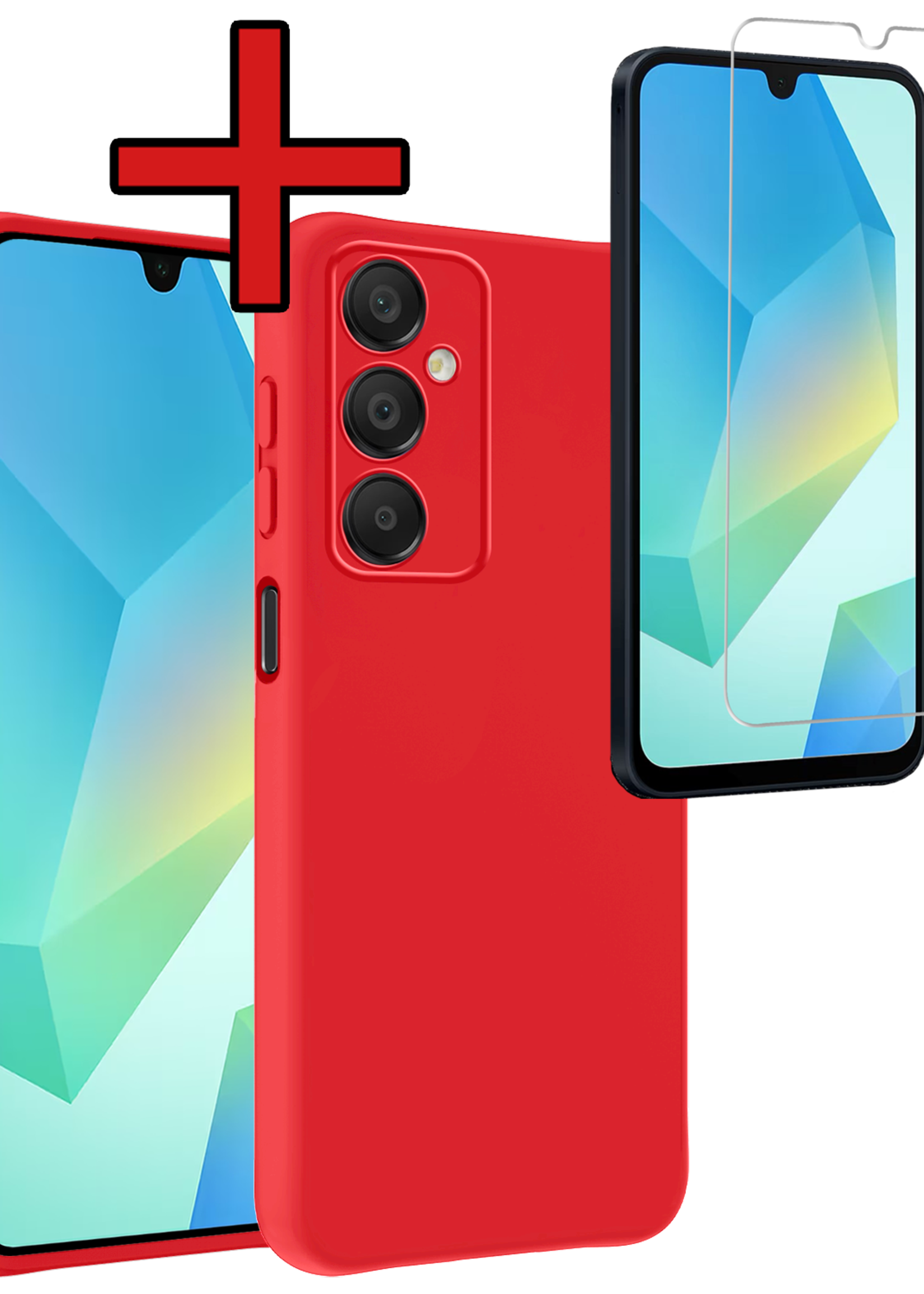 BTH Hoesje Geschikt voor Samsung A16 Hoesje Siliconen Case Hoes Met Screenprotector - Hoes Geschikt voor Samsung Galaxy A16 Hoes Cover Case - Rood