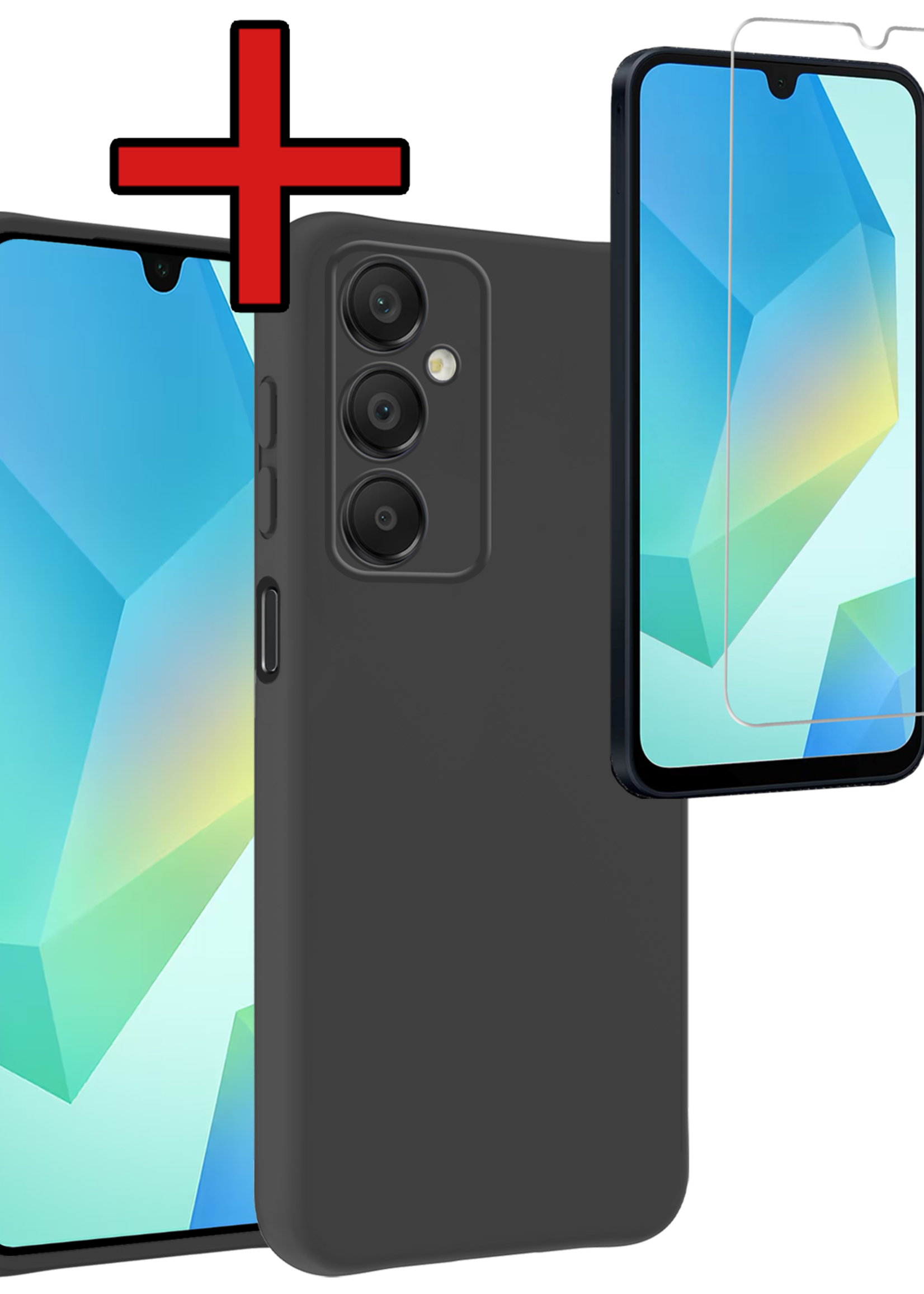 BTH Hoesje Geschikt voor Samsung A16 Hoesje Siliconen Case Hoes Met Screenprotector - Hoes Geschikt voor Samsung Galaxy A16 Hoes Cover Case - Zwart