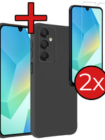 BTH BTH Samsung Galaxy A16 Hoesje Siliconen Met 2x Screenprotector - Zwart