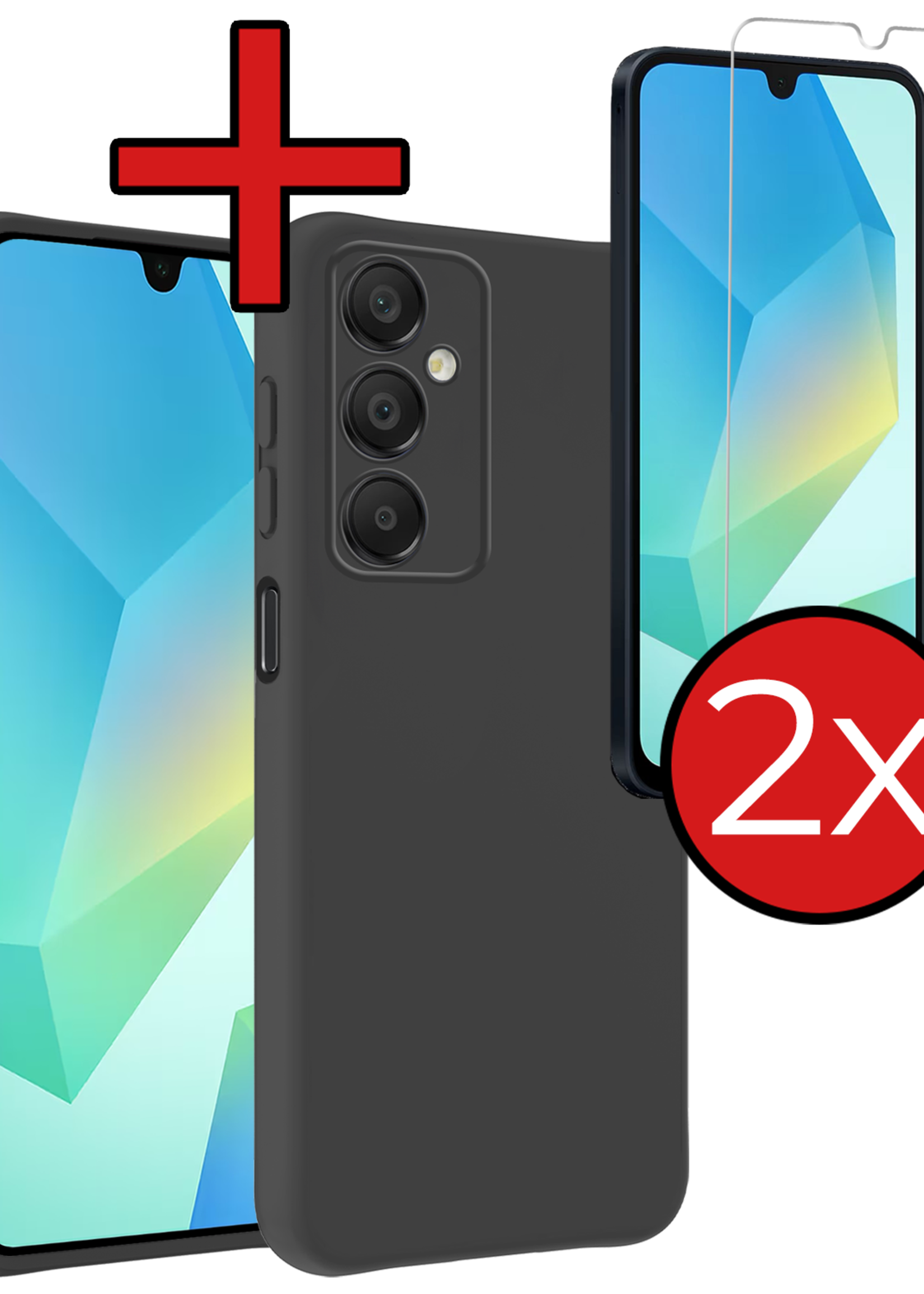 BTH Hoesje Geschikt voor Samsung A16 Hoesje Siliconen Case Hoes Met 2x Screenprotector - Hoes Geschikt voor Samsung Galaxy A16 Hoes Cover Case - Zwart