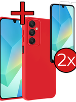 BTH BTH Samsung Galaxy A16 Hoesje Siliconen Met 2x Screenprotector - Rood