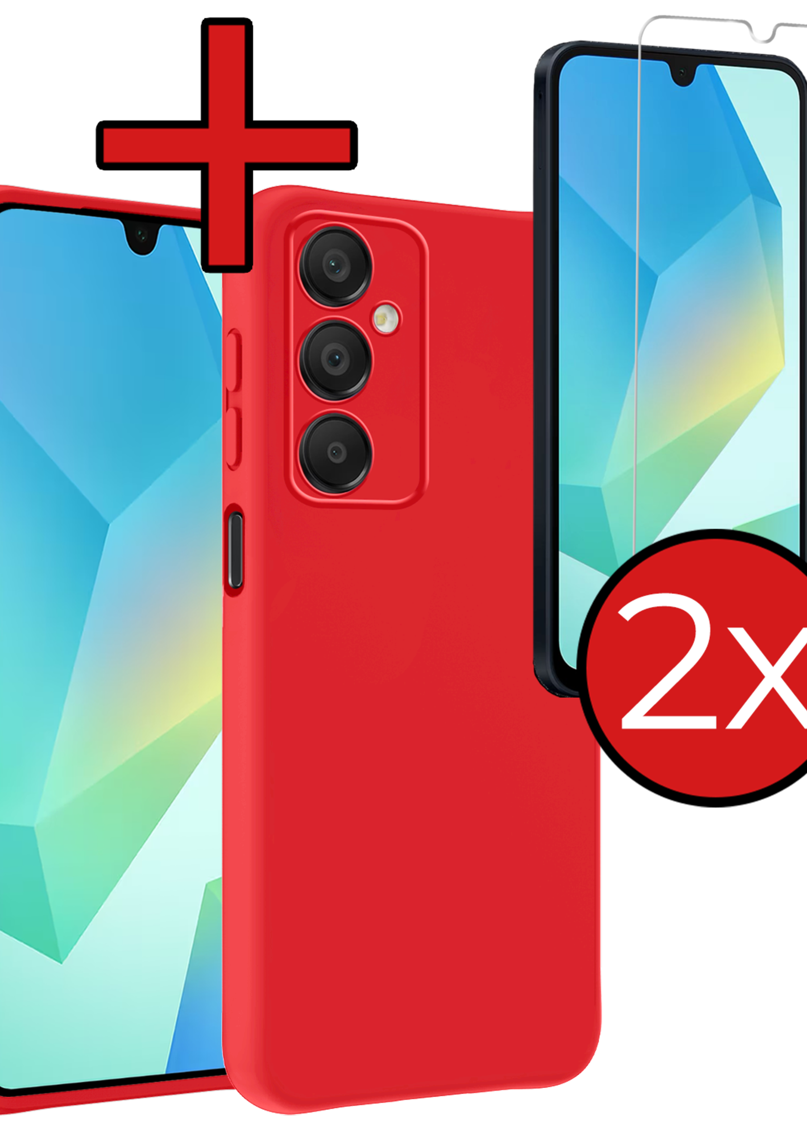BTH Hoesje Geschikt voor Samsung A16 Hoesje Siliconen Case Hoes Met 2x Screenprotector - Hoes Geschikt voor Samsung Galaxy A16 Hoes Cover Case - Rood