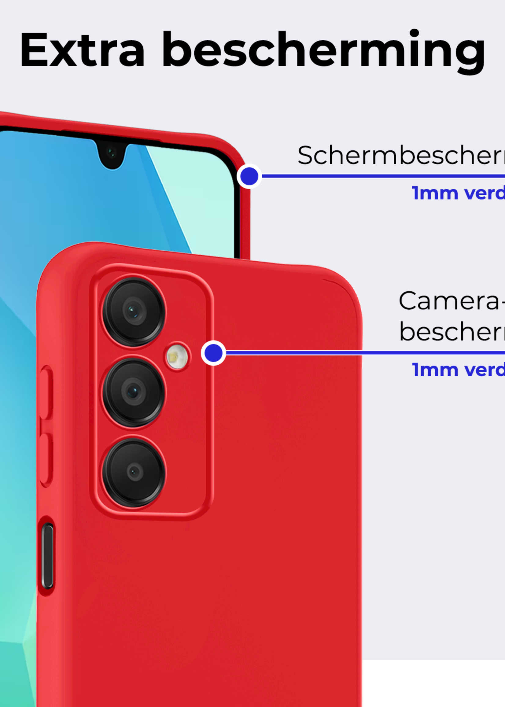 BTH Hoesje Geschikt voor Samsung A16 Hoesje Siliconen Case Hoes Met 2x Screenprotector - Hoes Geschikt voor Samsung Galaxy A16 Hoes Cover Case - Rood