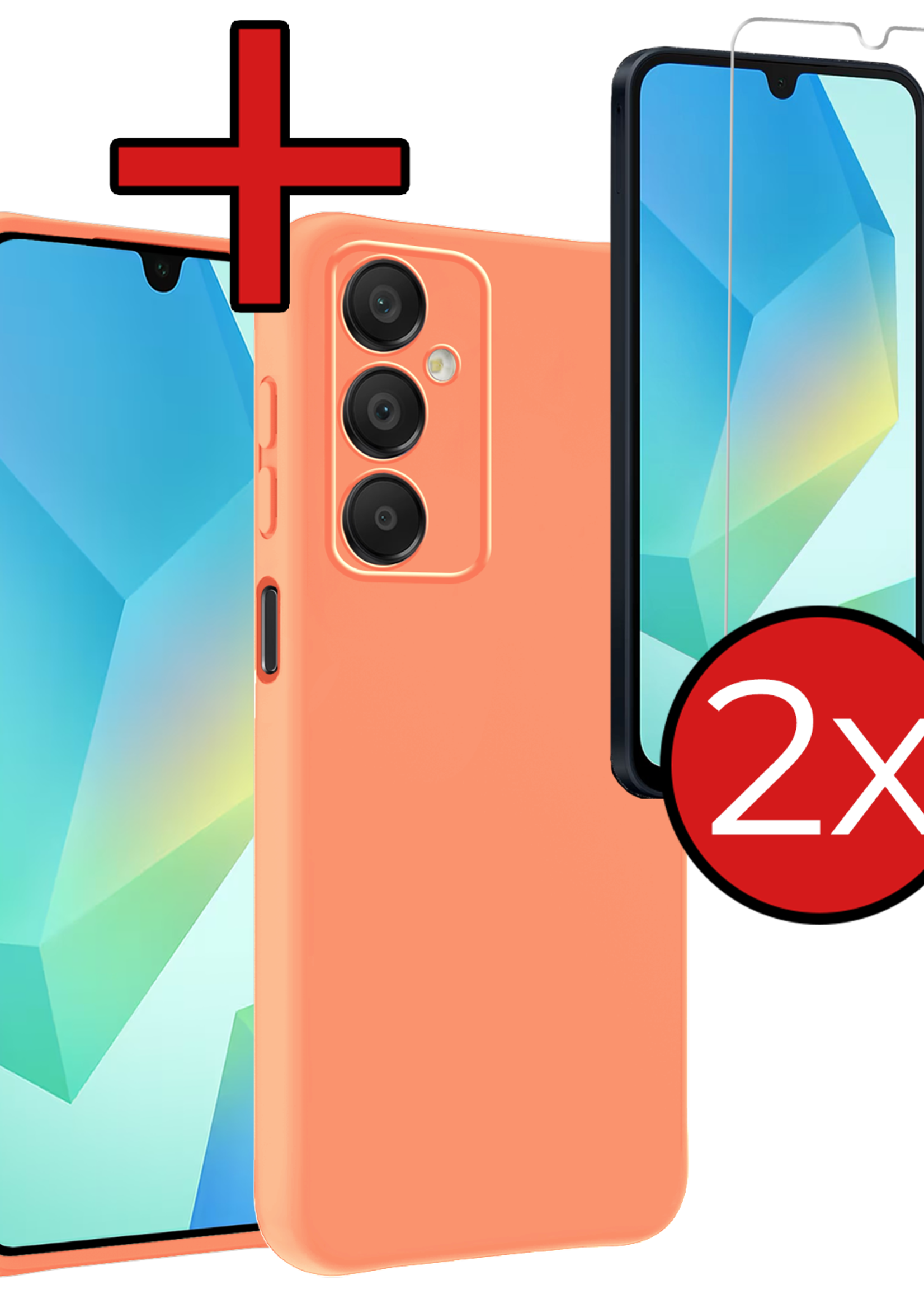 BTH Hoesje Geschikt voor Samsung A16 Hoesje Siliconen Case Hoes Met 2x Screenprotector - Hoes Geschikt voor Samsung Galaxy A16 Hoes Cover Case - Perzik