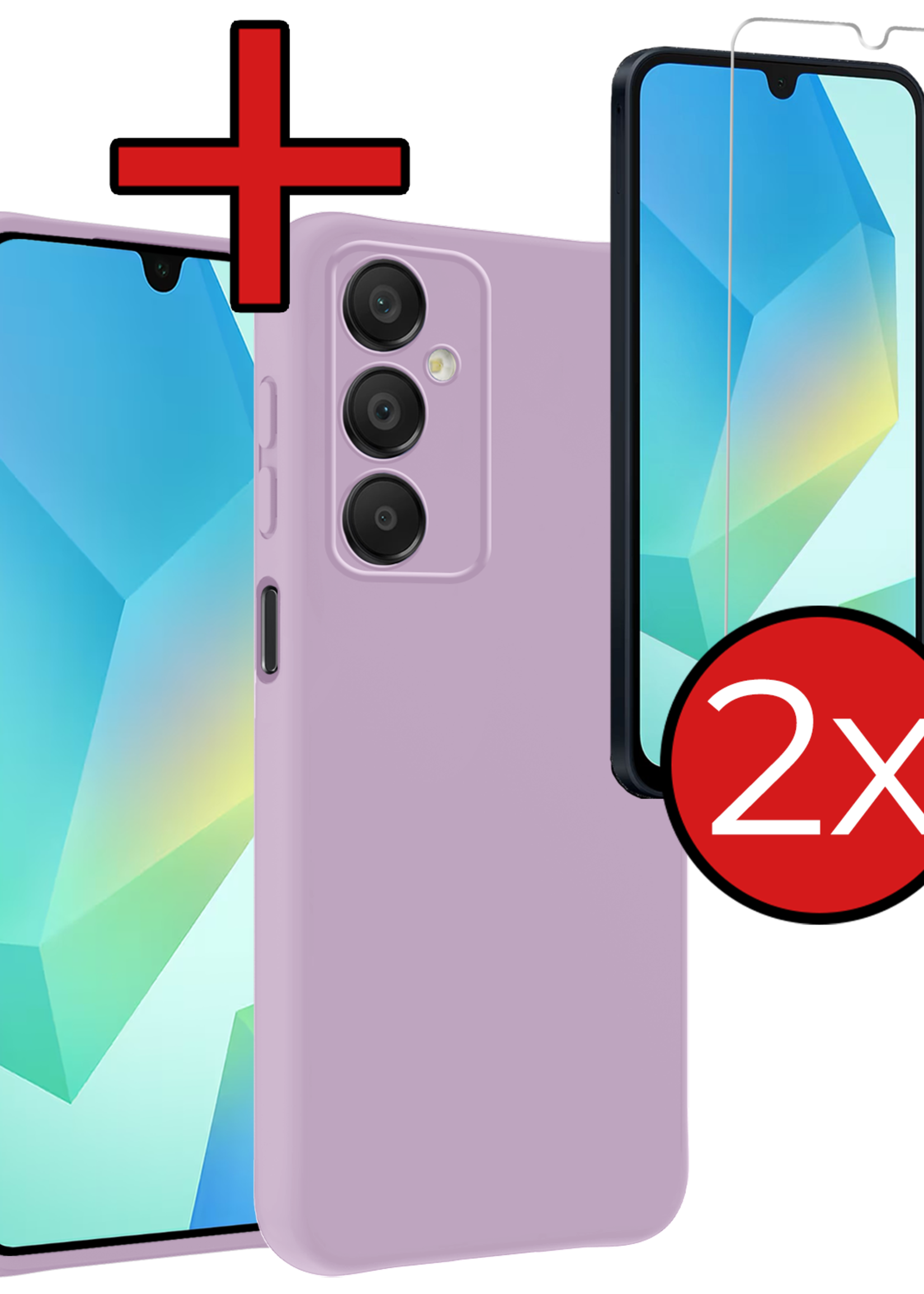 BTH Hoesje Geschikt voor Samsung A16 Hoesje Siliconen Case Hoes Met 2x Screenprotector - Hoes Geschikt voor Samsung Galaxy A16 Hoes Cover Case - Lila