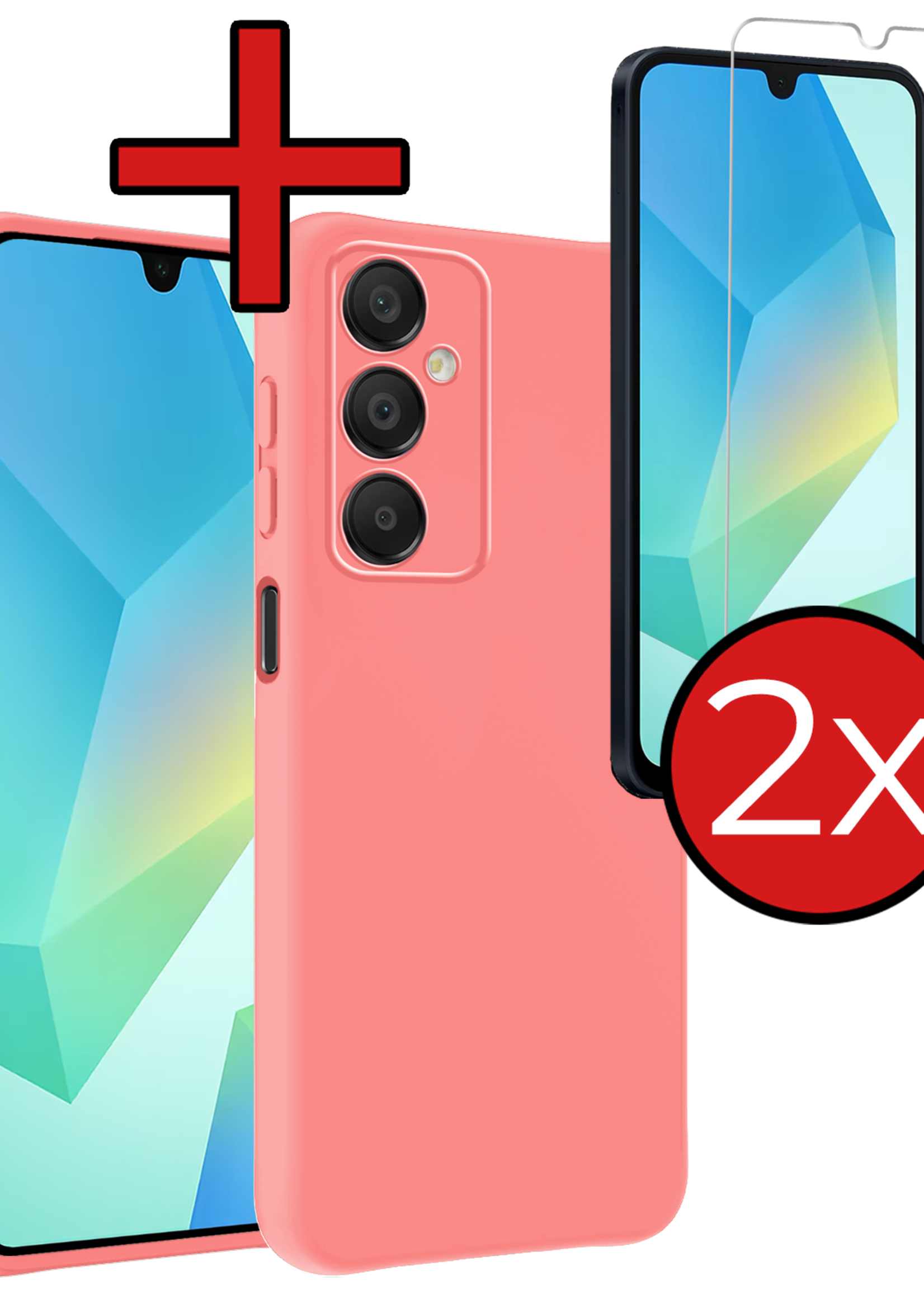 BTH Hoesje Geschikt voor Samsung A16 Hoesje Siliconen Case Hoes Met 2x Screenprotector - Hoes Geschikt voor Samsung Galaxy A16 Hoes Cover Case - Lichtroze