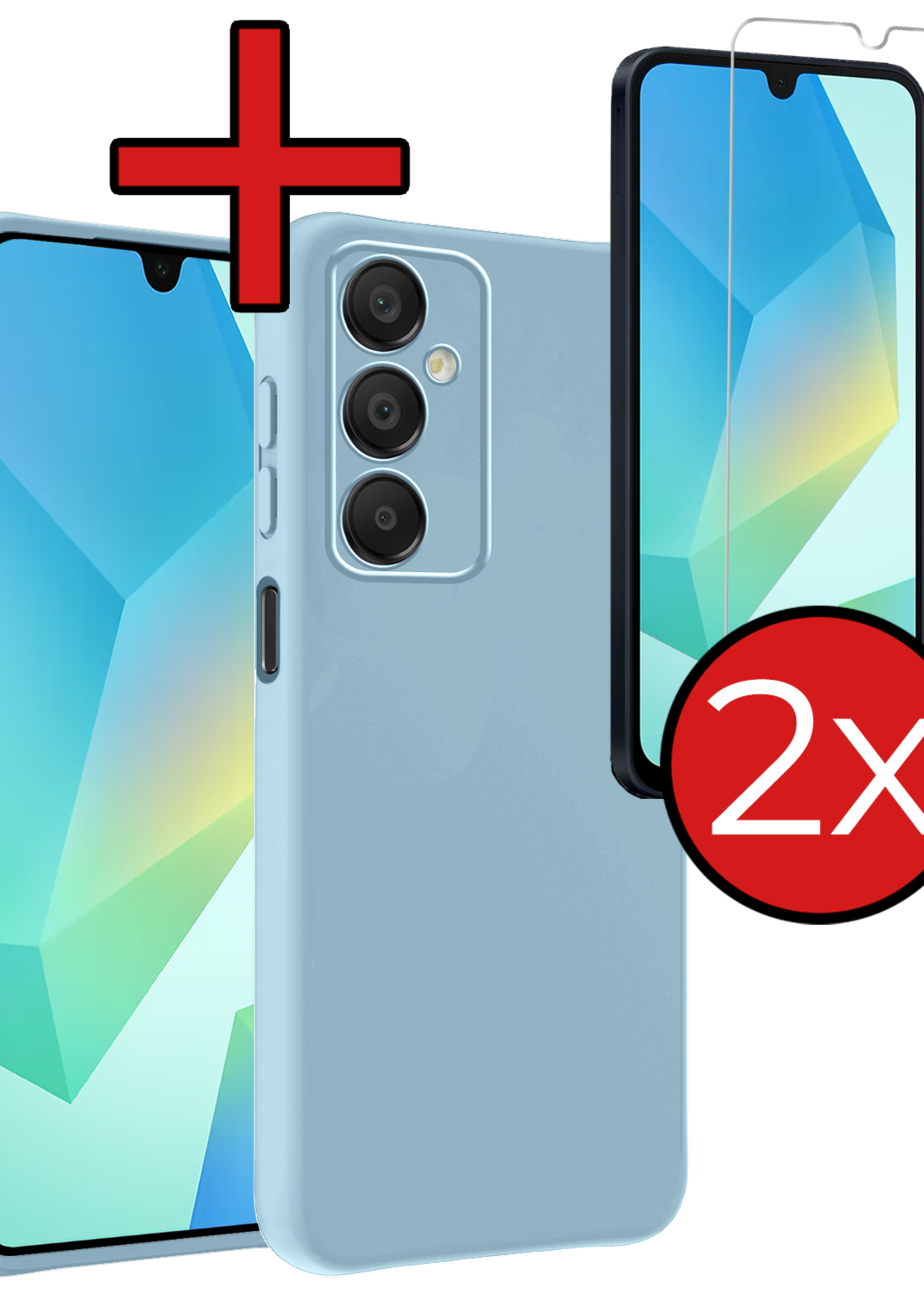 BTH Hoesje Geschikt voor Samsung A16 Hoesje Siliconen Case Hoes Met 2x Screenprotector - Hoes Geschikt voor Samsung Galaxy A16 Hoes Cover Case - Lichtblauw