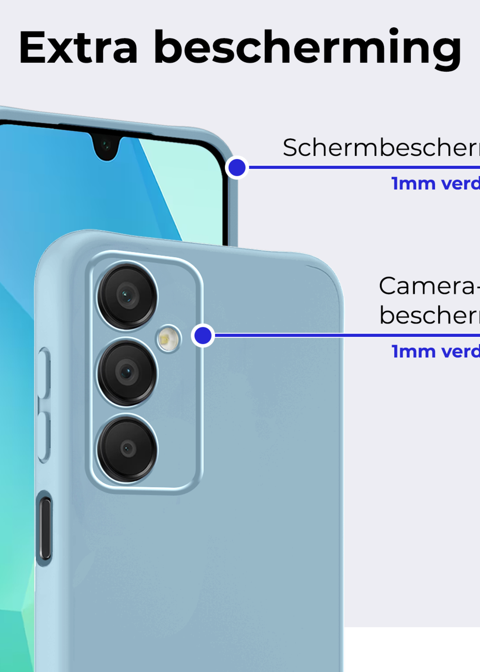 BTH Hoesje Geschikt voor Samsung A16 Hoesje Siliconen Case Hoes Met 2x Screenprotector - Hoes Geschikt voor Samsung Galaxy A16 Hoes Cover Case - Lichtblauw