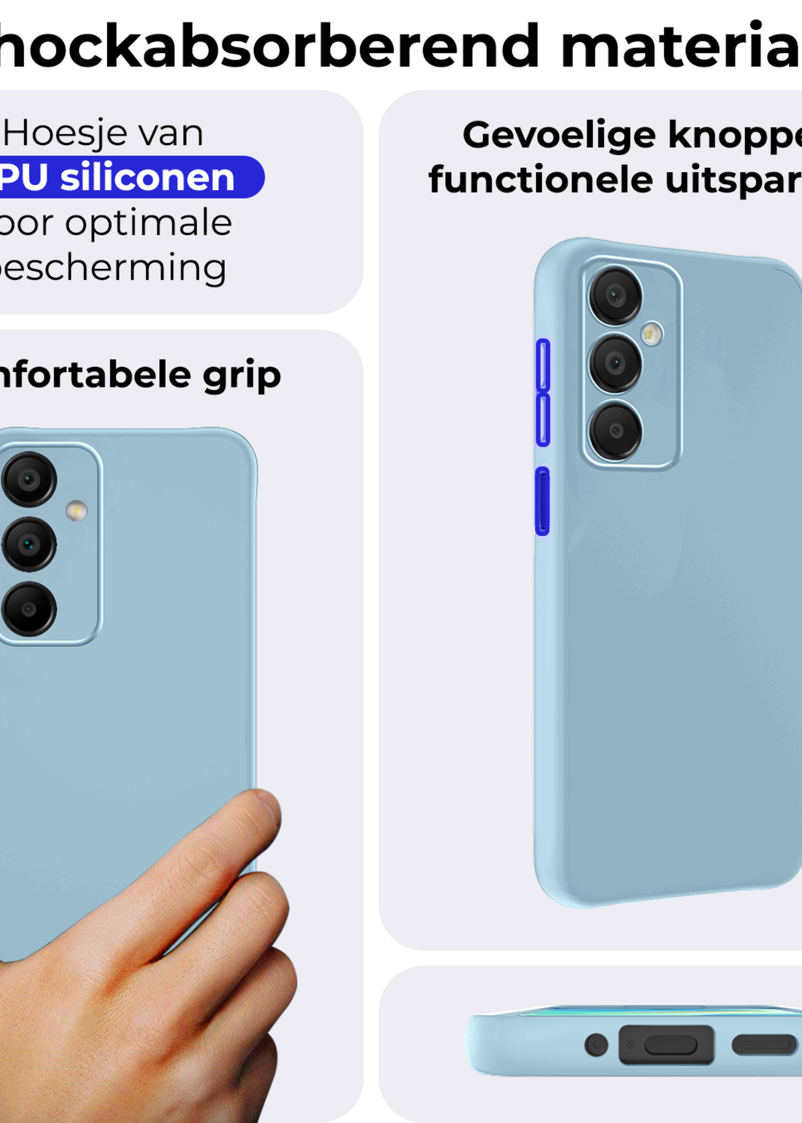 BTH Hoesje Geschikt voor Samsung A16 Hoesje Siliconen Case Hoes Met 2x Screenprotector - Hoes Geschikt voor Samsung Galaxy A16 Hoes Cover Case - Lichtblauw