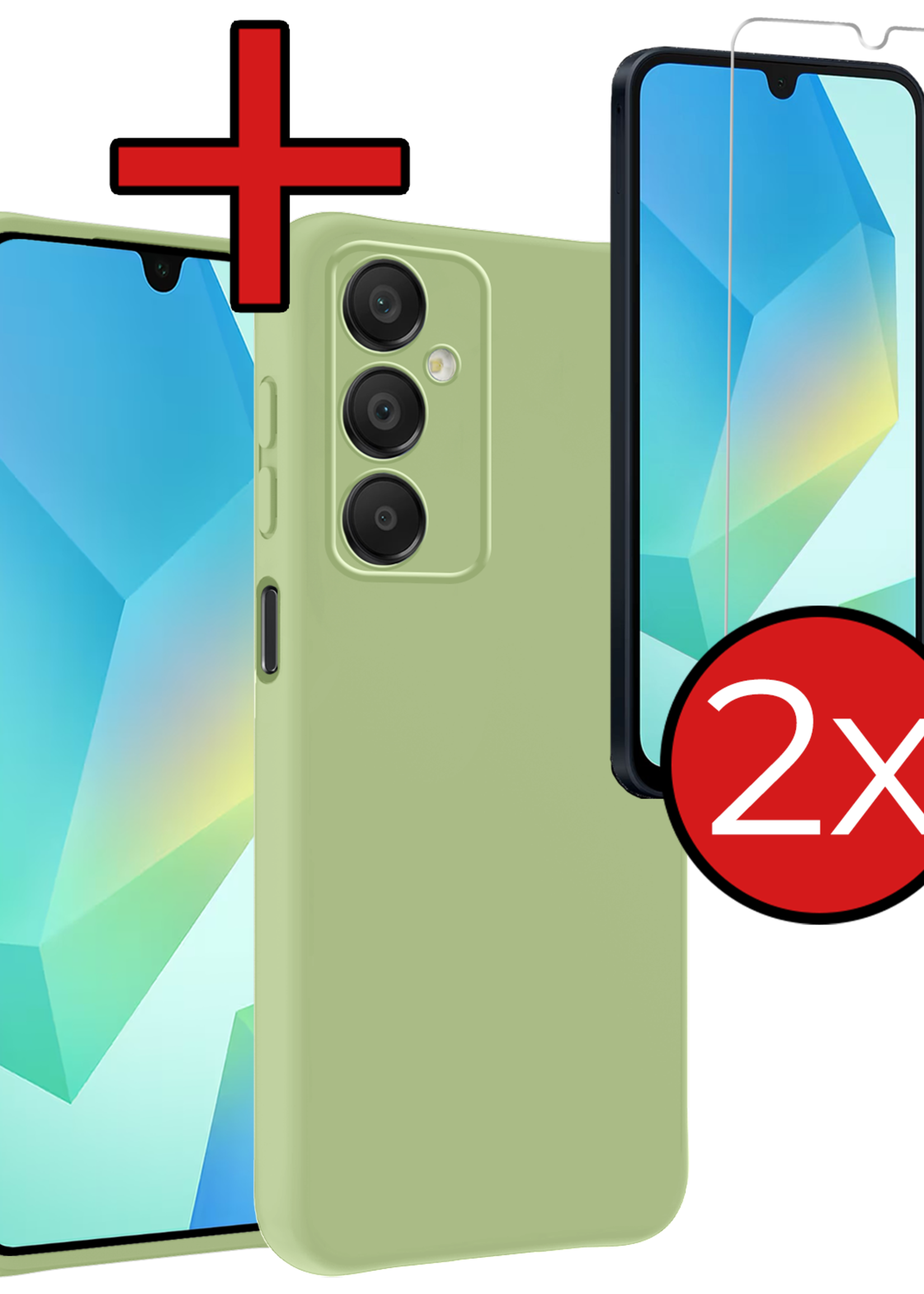 BTH Hoesje Geschikt voor Samsung A16 Hoesje Siliconen Case Hoes Met 2x Screenprotector - Hoes Geschikt voor Samsung Galaxy A16 Hoes Cover Case - Groen
