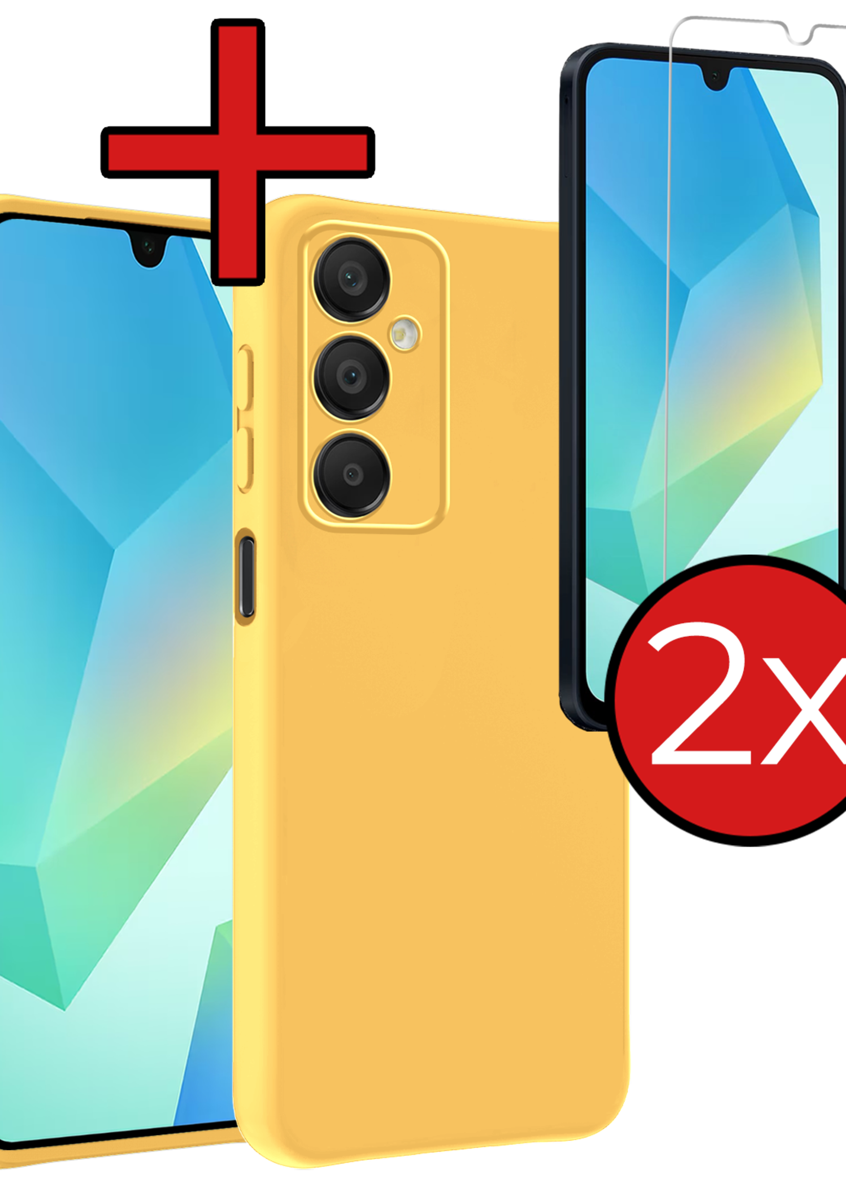 BTH Hoesje Geschikt voor Samsung A16 Hoesje Siliconen Case Hoes Met 2x Screenprotector - Hoes Geschikt voor Samsung Galaxy A16 Hoes Cover Case - Geel