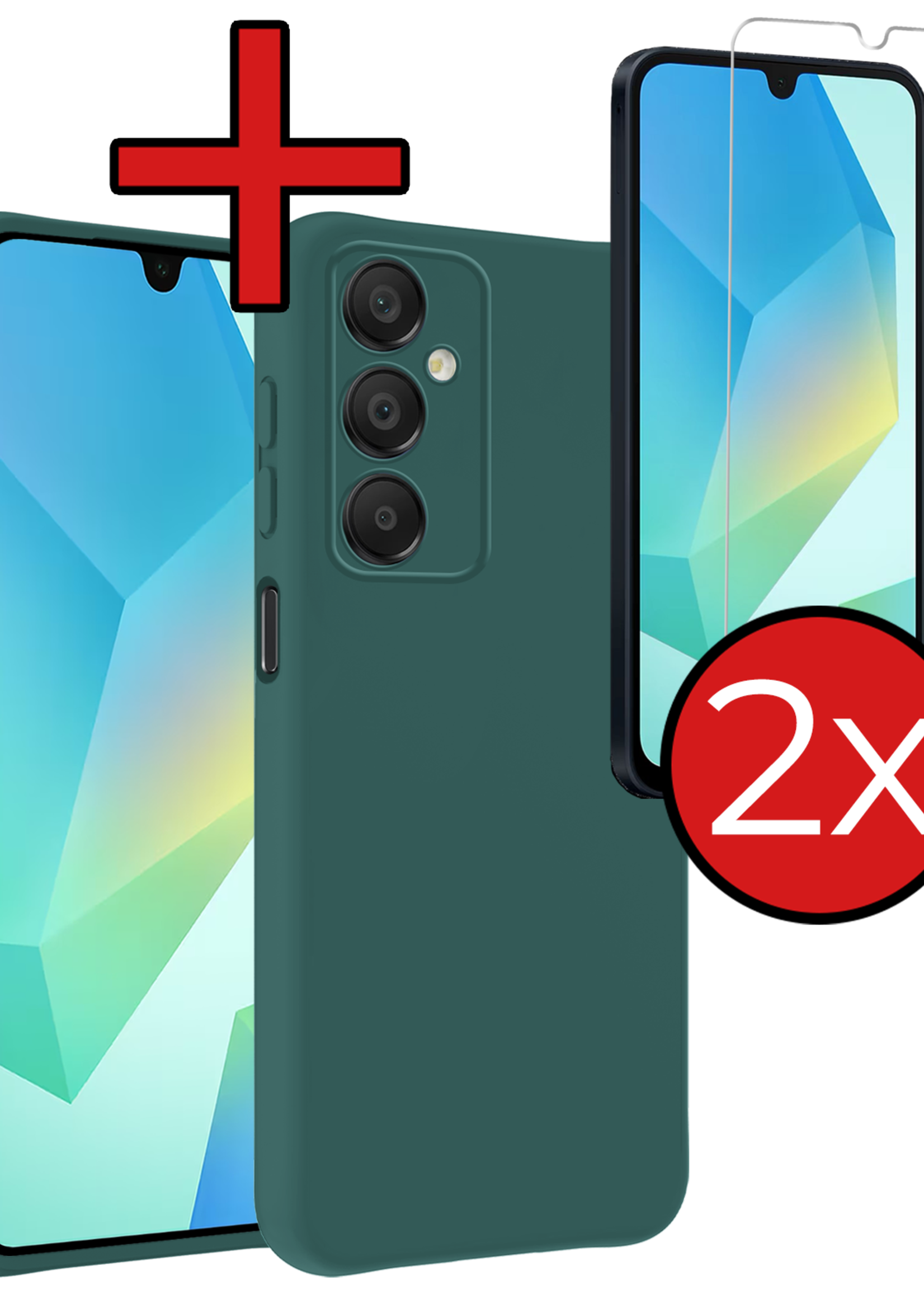 BTH Hoesje Geschikt voor Samsung A16 Hoesje Siliconen Case Hoes Met 2x Screenprotector - Hoes Geschikt voor Samsung Galaxy A16 Hoes Cover Case - Donkergroen