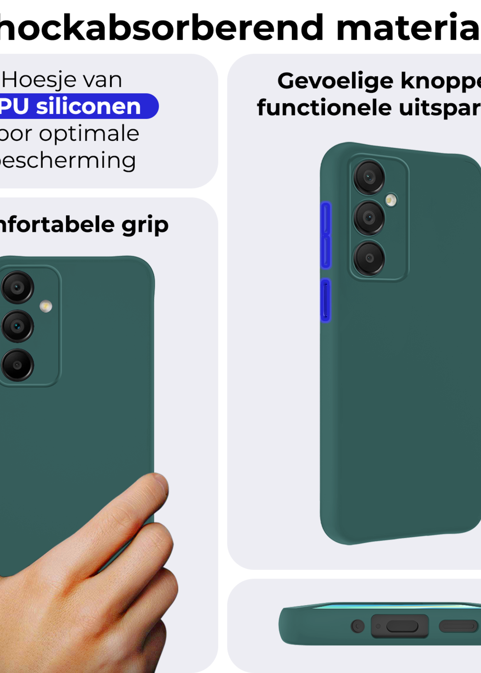 BTH Hoesje Geschikt voor Samsung A16 Hoesje Siliconen Case Hoes Met 2x Screenprotector - Hoes Geschikt voor Samsung Galaxy A16 Hoes Cover Case - Donkergroen