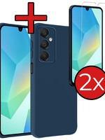 BTH BTH Samsung Galaxy A16 Hoesje Siliconen Met 2x Screenprotector - Donkerblauw