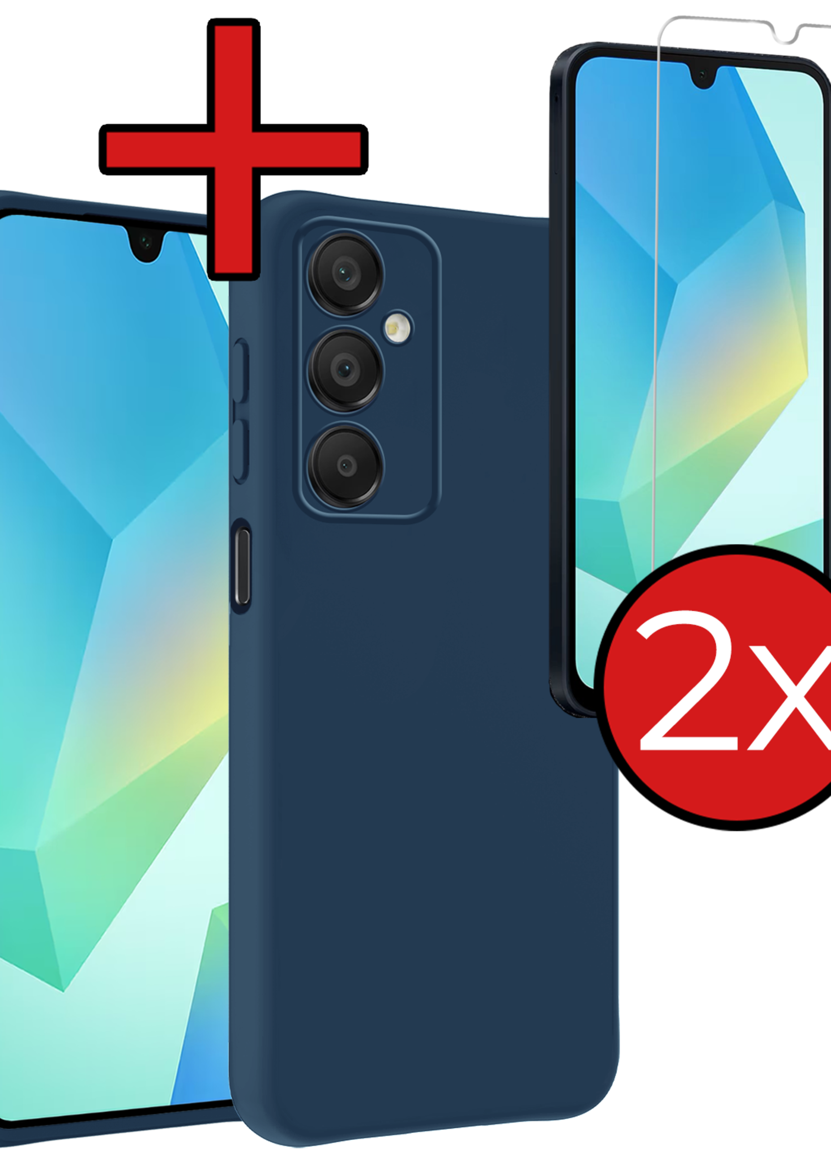 BTH Hoesje Geschikt voor Samsung A16 Hoesje Siliconen Case Hoes Met 2x Screenprotector - Hoes Geschikt voor Samsung Galaxy A16 Hoes Cover Case - Donkerblauw