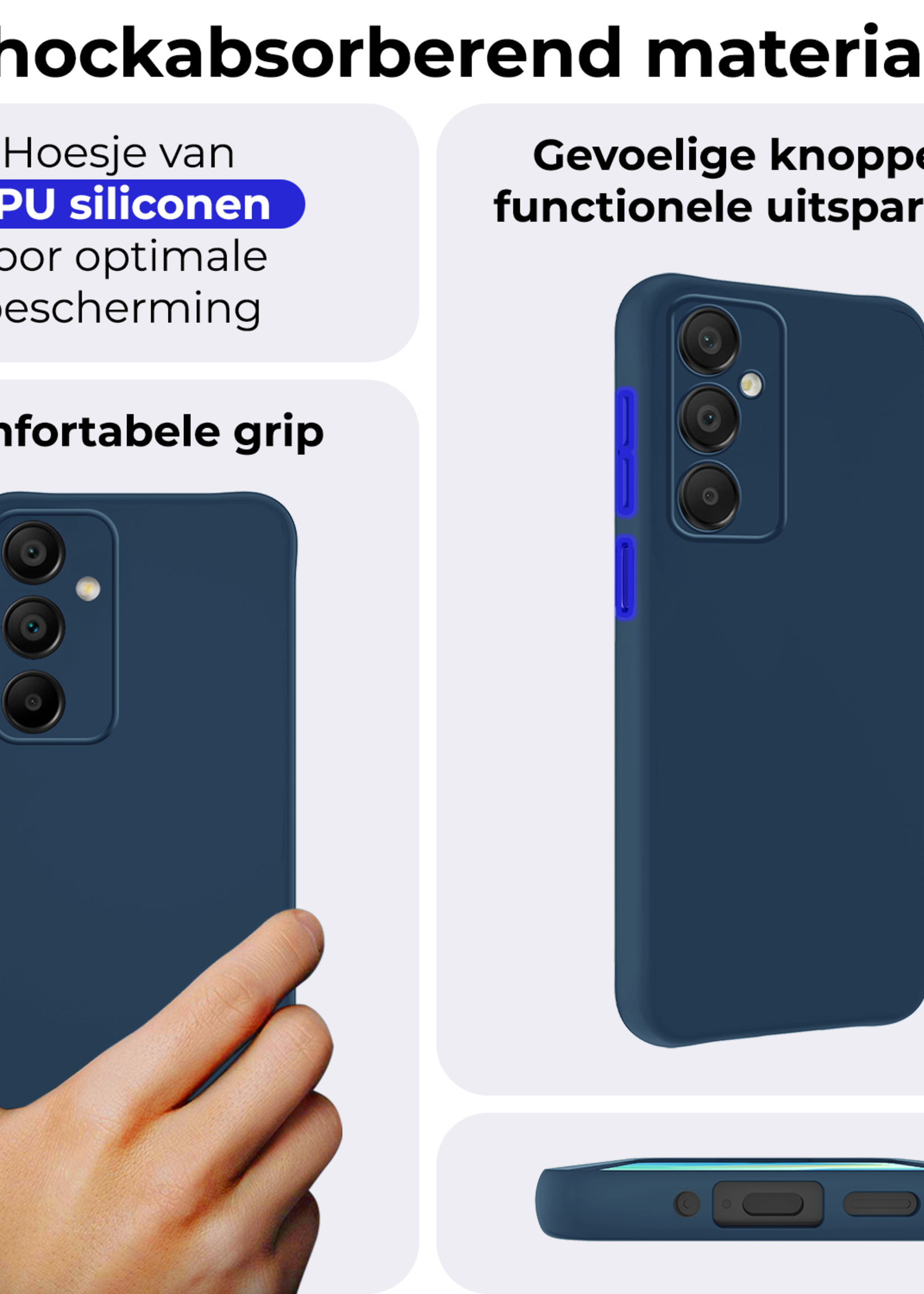 BTH Hoesje Geschikt voor Samsung A16 Hoesje Siliconen Case Hoes Met 2x Screenprotector - Hoes Geschikt voor Samsung Galaxy A16 Hoes Cover Case - Donkerblauw
