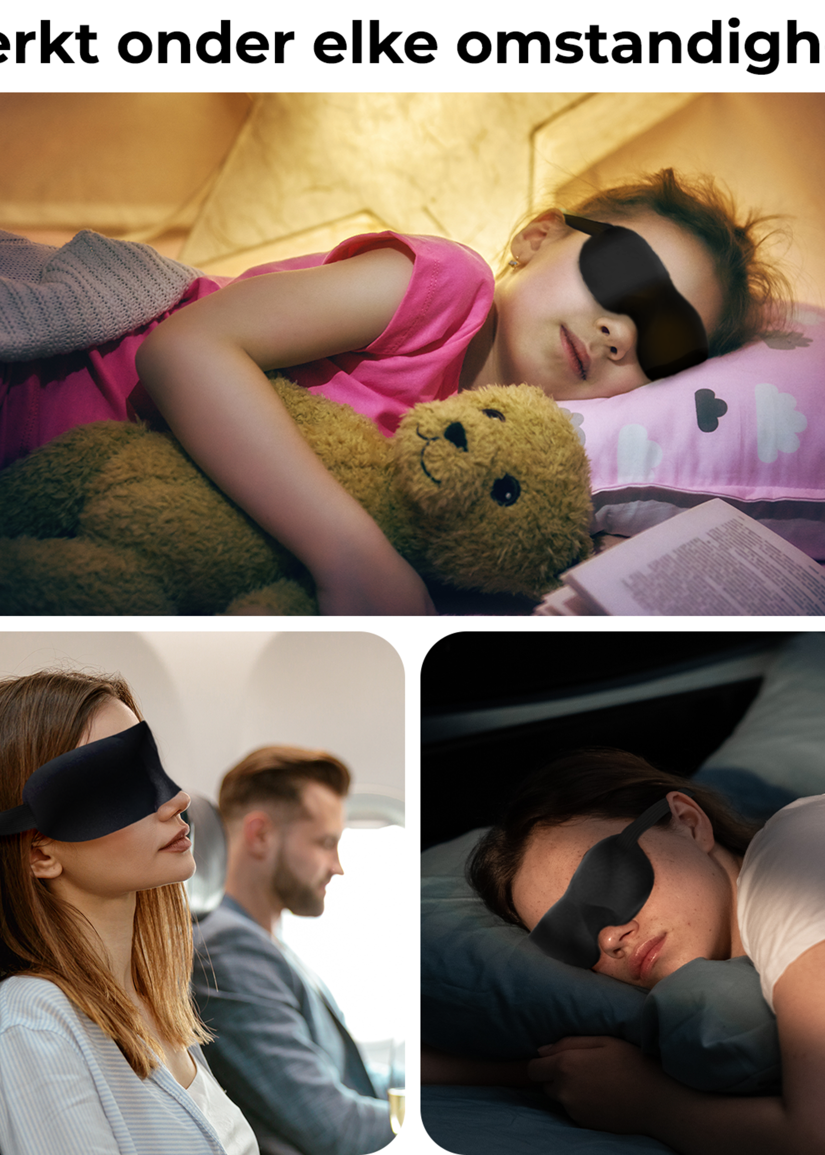BTH Slaapmasker Vrouwen Mannen Kinderen - Slaapmaskers 100% Donker Slaapmasker 3D  100% Donker Oog Masker Wallen - Zwart