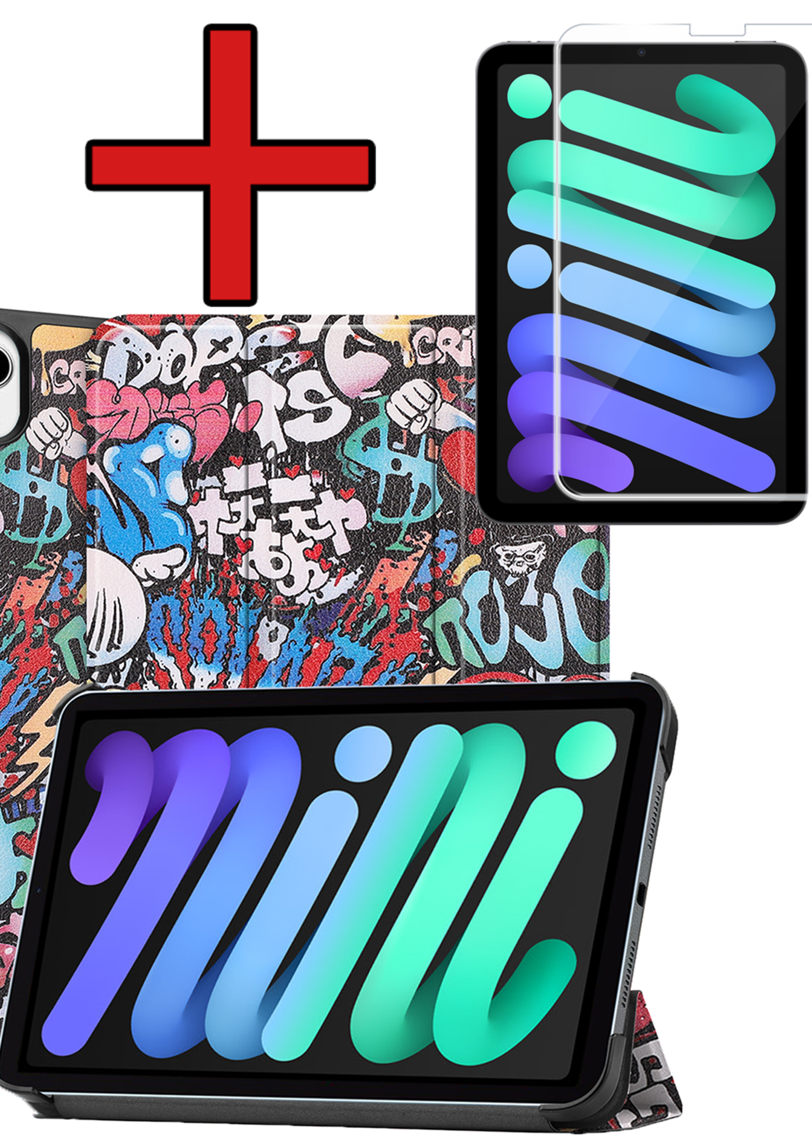 BTH BTH iPad Mini 7 Hoesje Met Screenprotector - Graffity