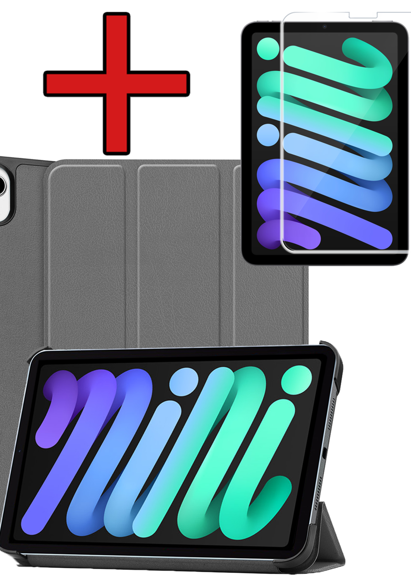 BTH BTH iPad Mini 7 Hoesje Met Screenprotector - Grijs