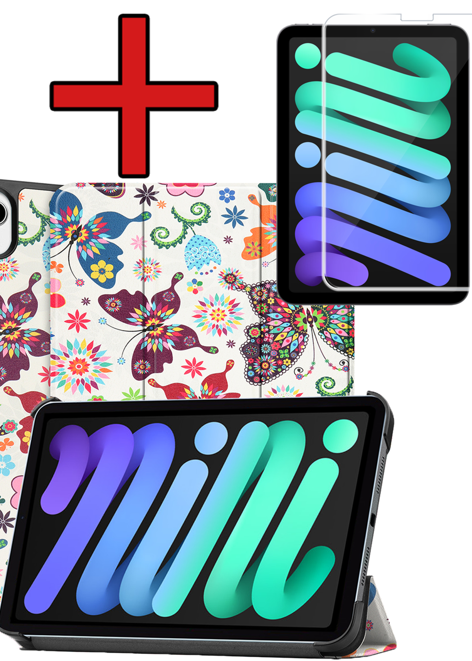 BTH BTH iPad Mini 7 Hoesje Met Screenprotector - Vlinders