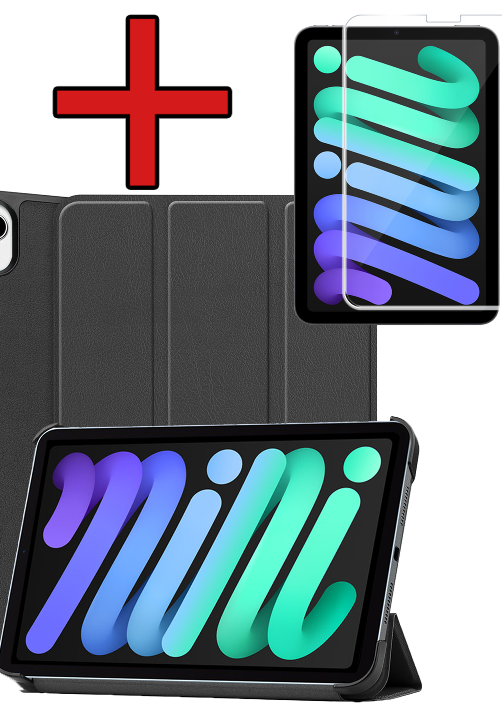 BTH BTH iPad Mini 7 Hoesje Met Screenprotector - Zwart