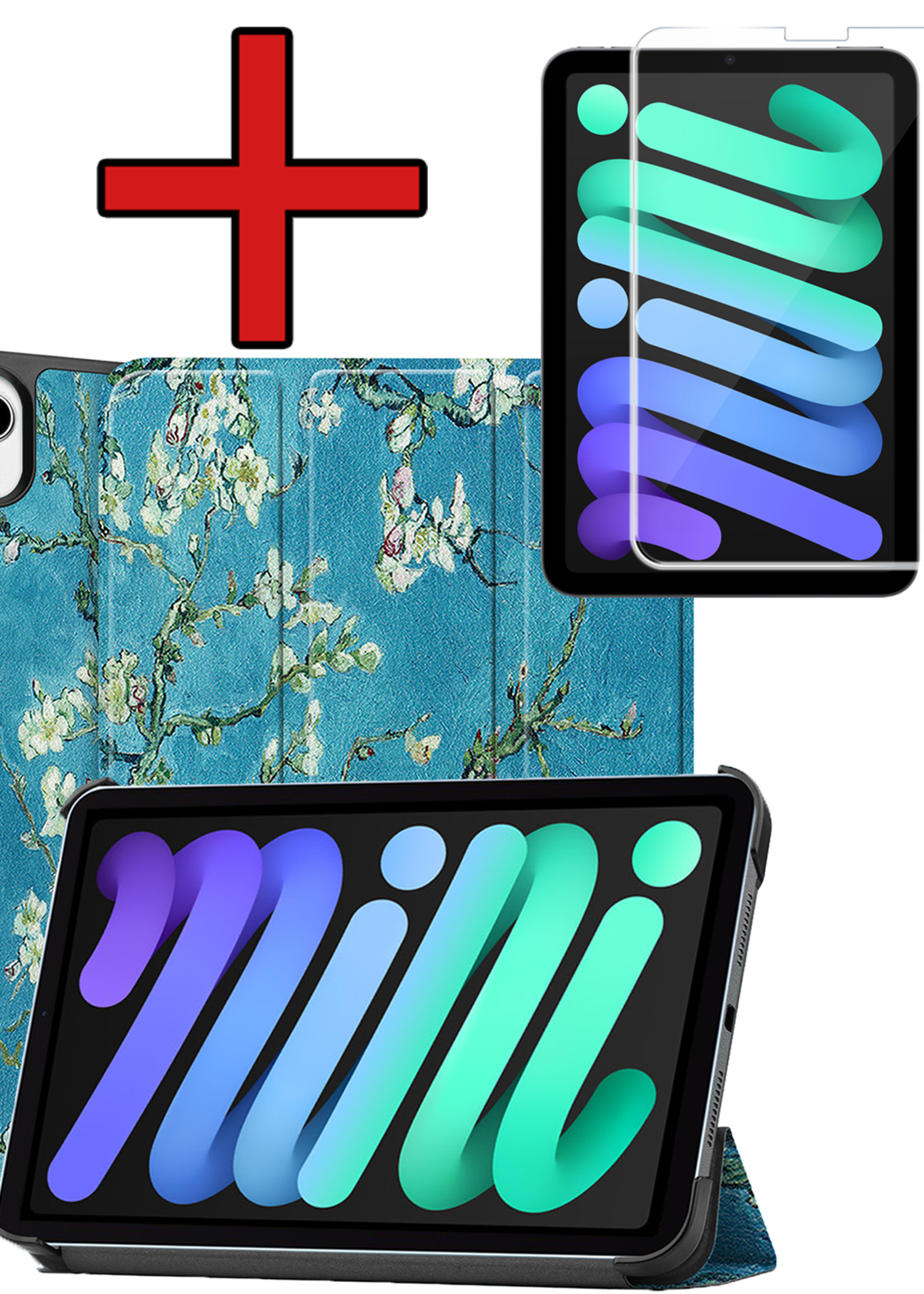 BTH BTH iPad Mini 7 Hoesje Met Screenprotector - Bloemen