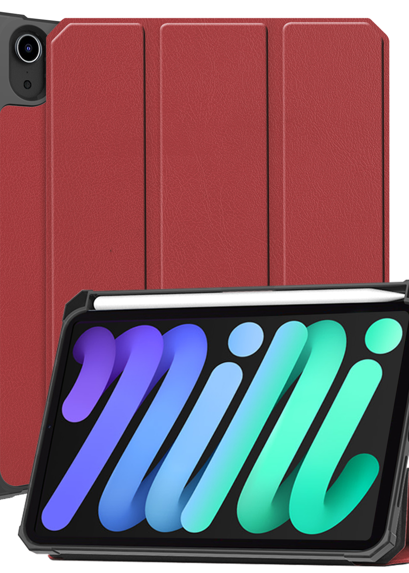 BTH BTH iPad Mini 7 Hoesje Met Uitsparing Voor Apple Pencil - Donkerrood